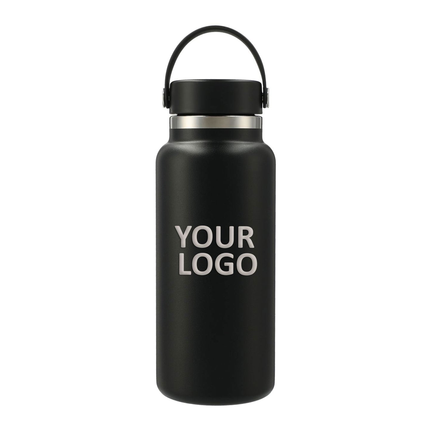 Hydro Flask Wide Mouth 32oz Custom Bottles with Flex Cap, Black [Solar Pile Driver]