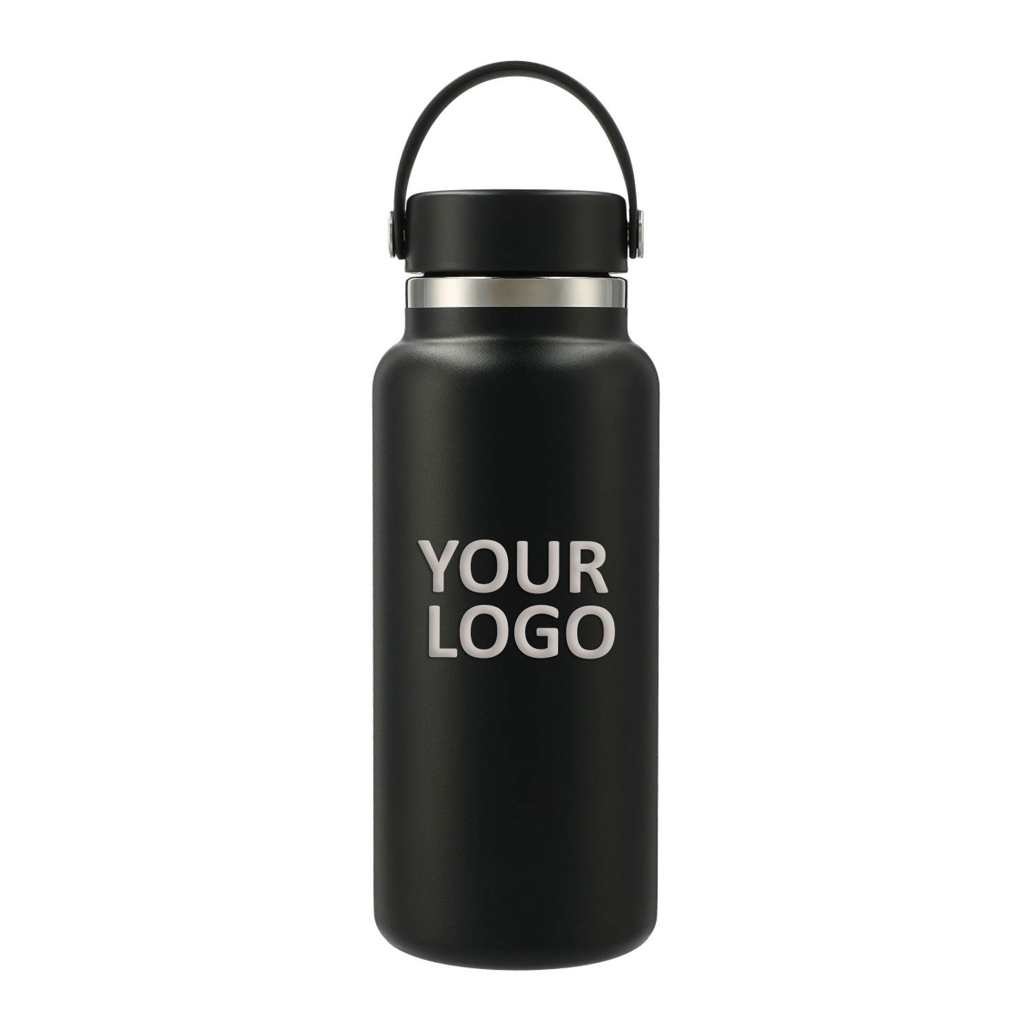 Hydro Flask Wide Mouth 32oz Custom Bottles with Flex Cap, Black [Solar Pile Driver]