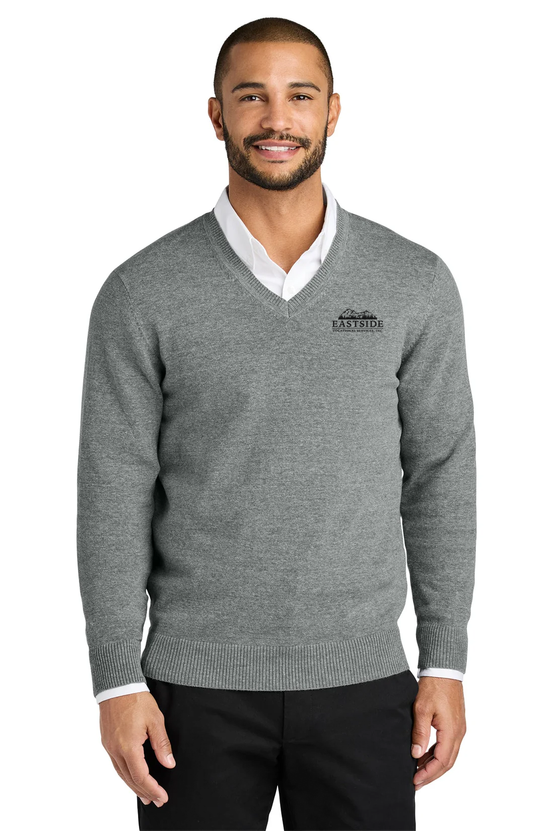Port Authority Easy Care V-Neck Sweater, Medium Heather Grey [Eastside Vocational Services, Inc.]