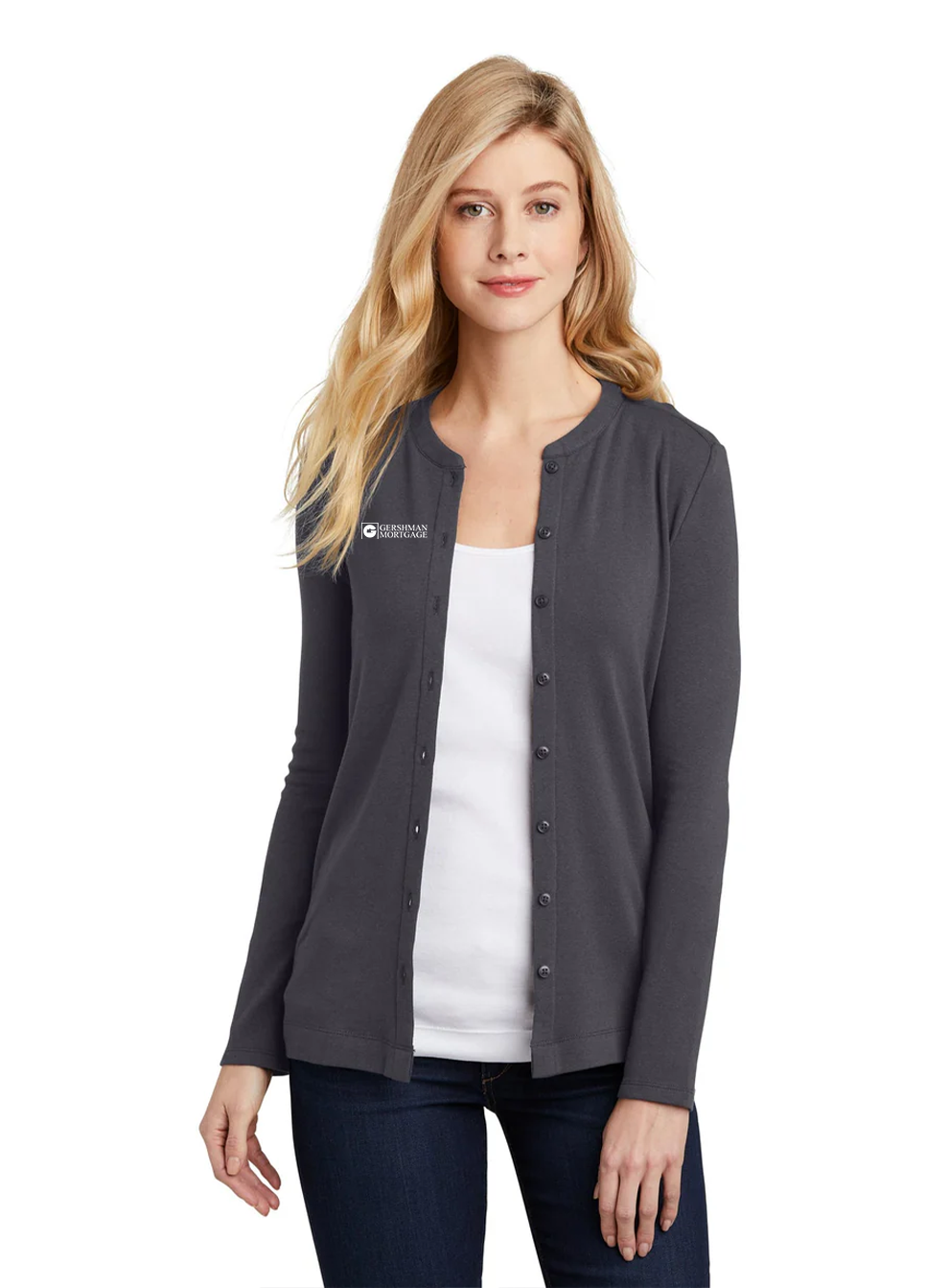 Port Authority Ladies Concept Stretch Button-Front Cardigan, Grey Smoke [Gershman Mortgage]
