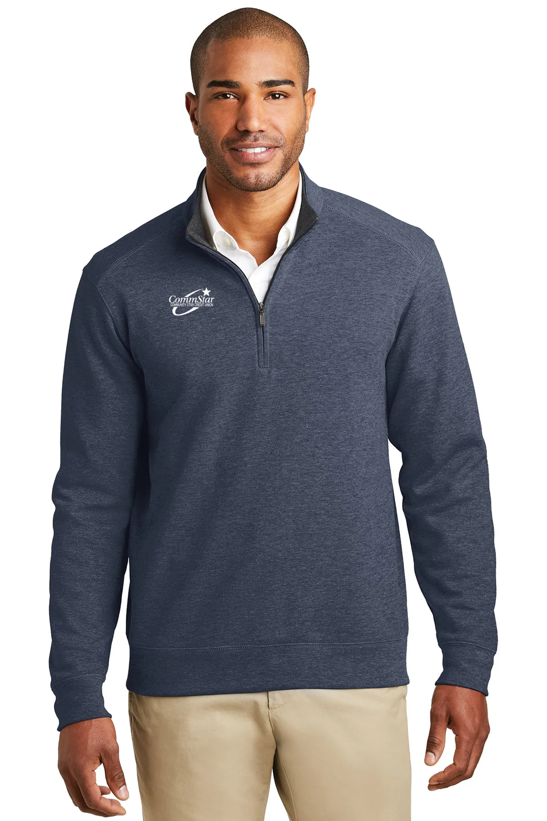 Port Authority Interlock 1/4-Zip, Estate Blue Heather/ Charcoal Heather [CommStar Credit Union]