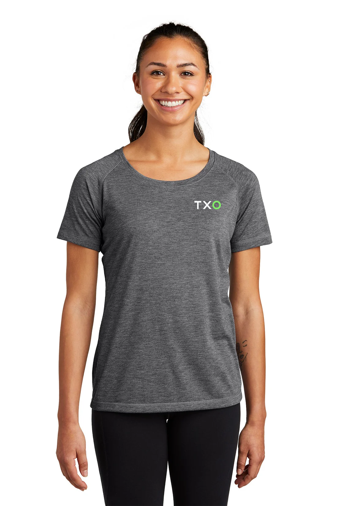 Sport-Tek Ladies PosiCharge Tri Blend Wicking Raglan Tee, Dark Grey Heather [TXO]