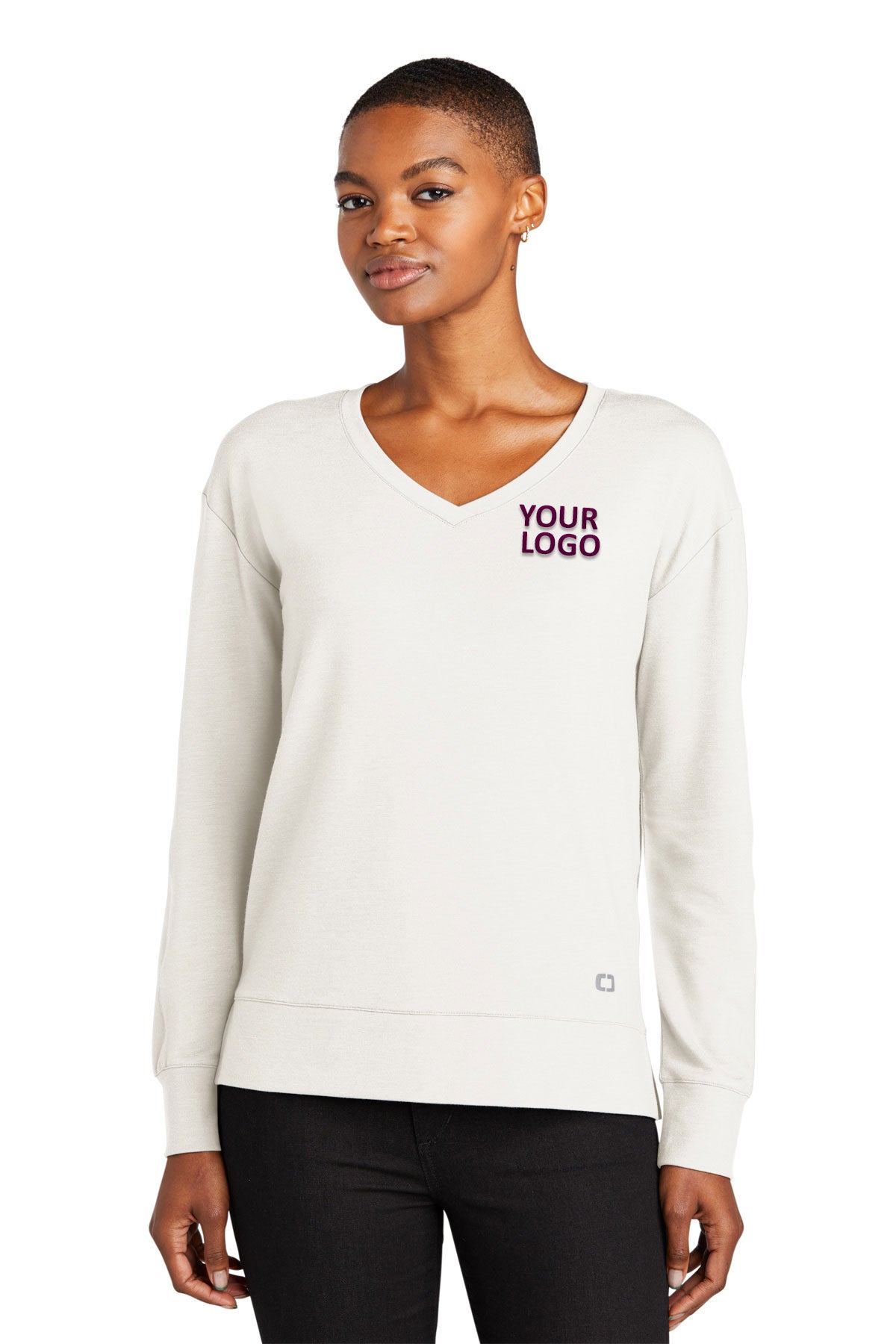 OGIO Ladies Luuma Long Sleeve Custom V-Necks, Ivory Snow [CarePartners PACE]