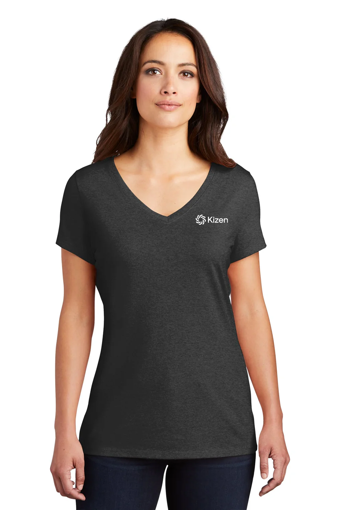 District Womens Perfect Tri V-Neck Tee, Black Frost [Kizen]