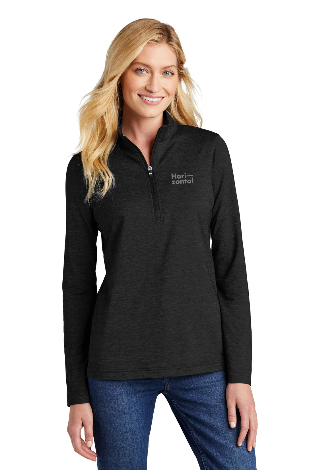 TravisMathew Ladies Crestview 1/4-Zip, Black [Horizontal Talent]