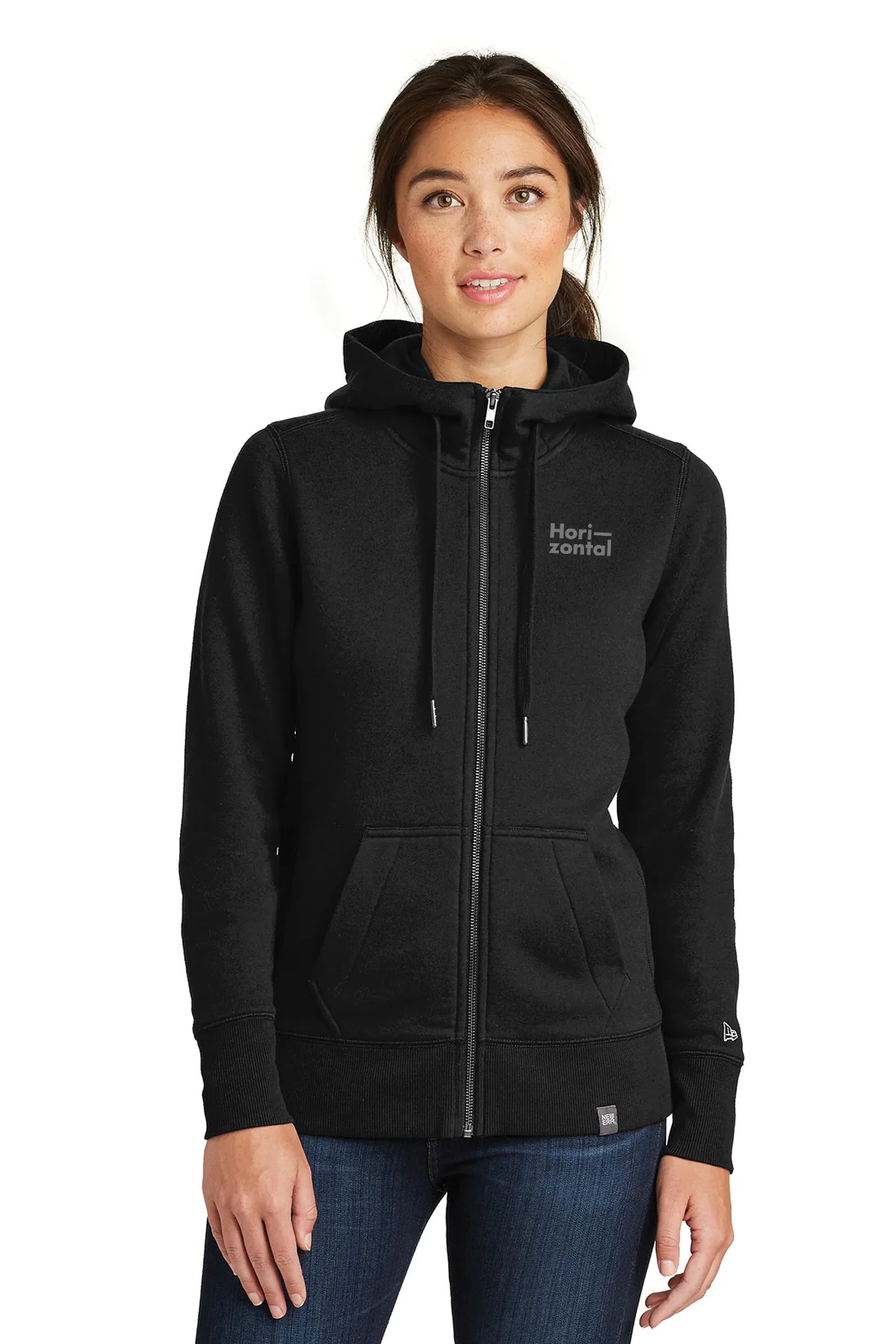 New Era Ladies French Terry Zip Hoodie, Black [Horizontal Talent]