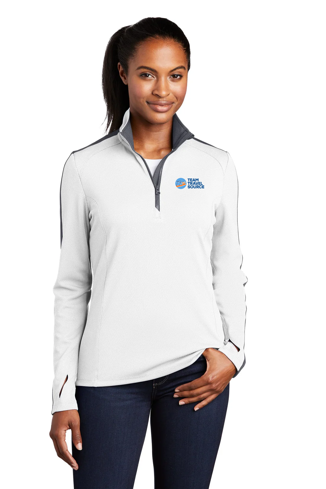 Sport-Tek Ladies Sport-Wick Textured Colorblock 1/4-Zip Pullover, White/ Iron Grey [Team Travel Source]