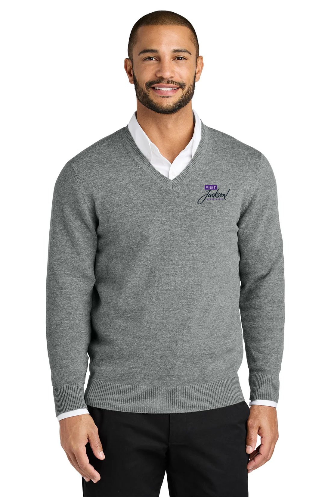 Port Authority Easy Care V-Neck Sweater, Medium Heather Grey [Visit Jackson]