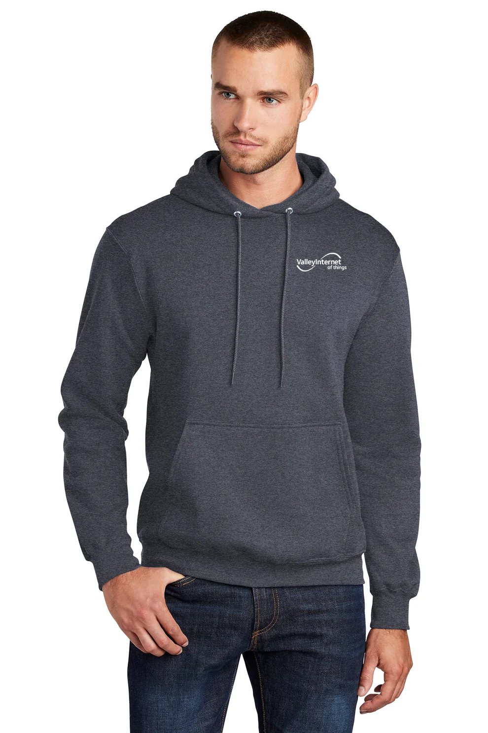 Port & Company Core Fleece Hoodie, Heather Navy [Valley Internet]
