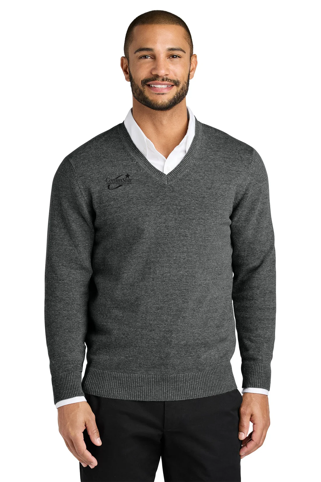 Port Authority Easy Care V-Neck Sweater, Charcoal Heather [CommStar Credit Union]
