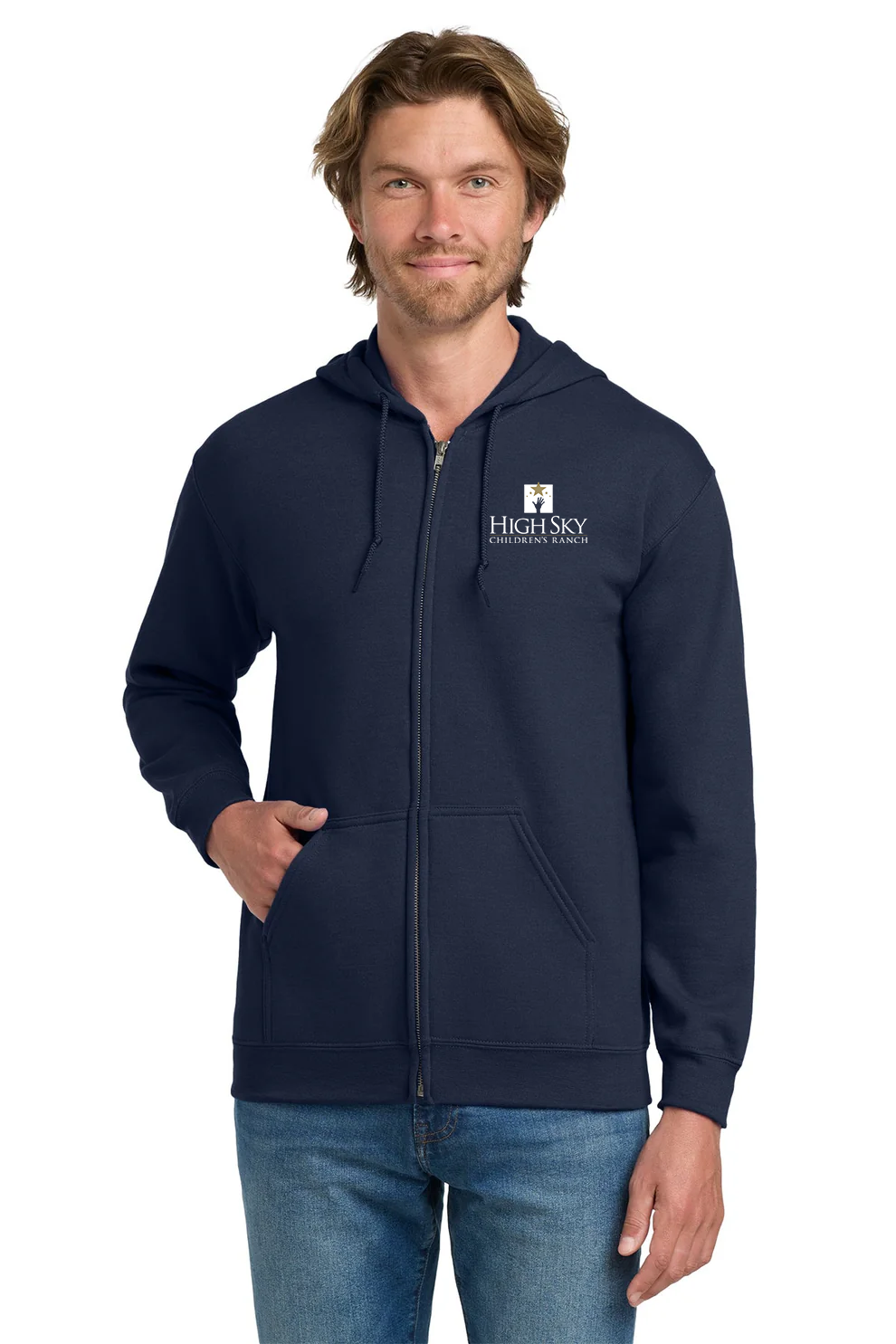 Gildan Heavy Blend Full Zip Hooded Sweatshirt, Navy [High Sky Children's Ranch]