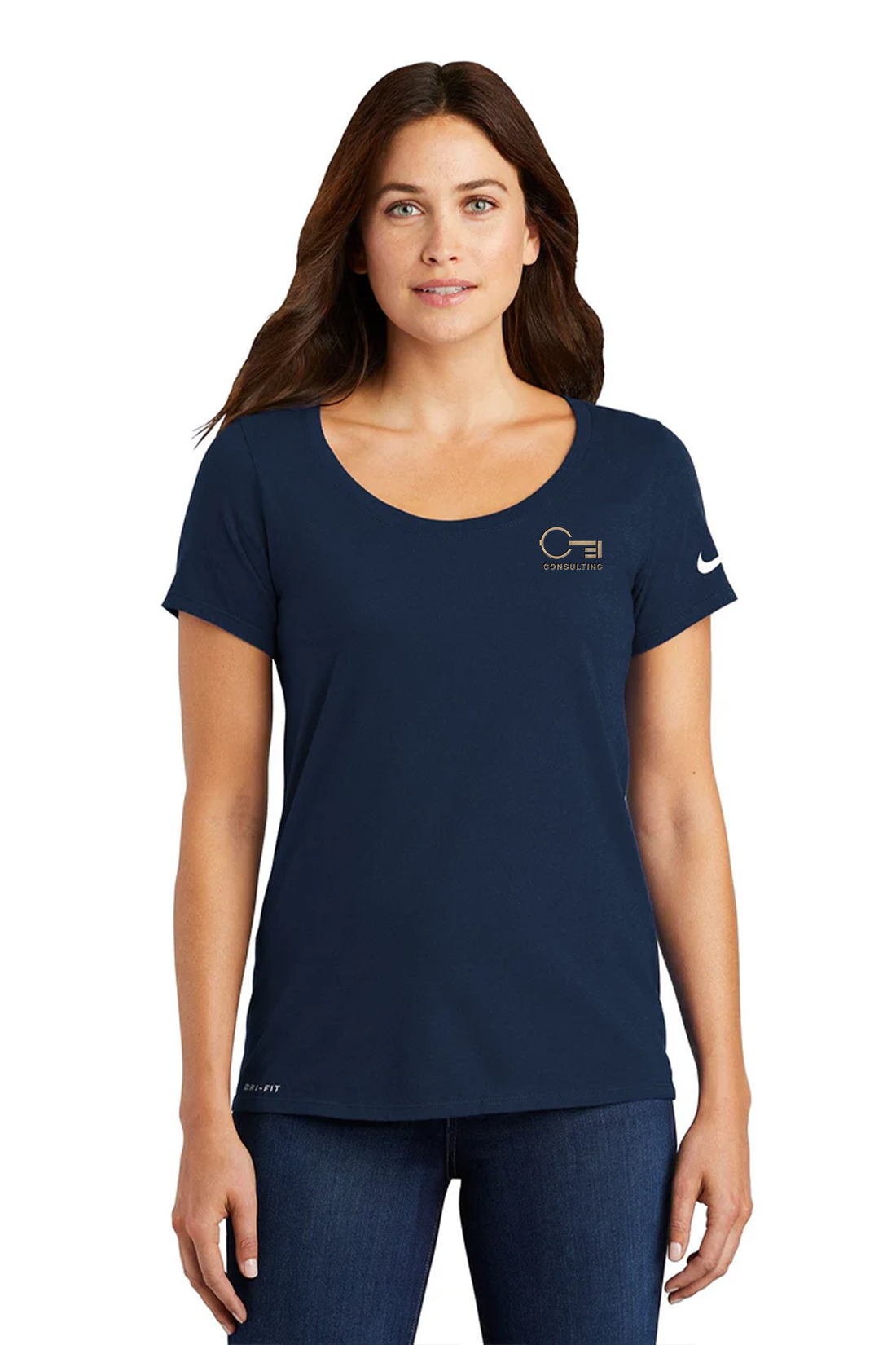 Nike Ladies DriFIT CottonPoly Scoop Neck Tee, College Navy [CEI Consulting]