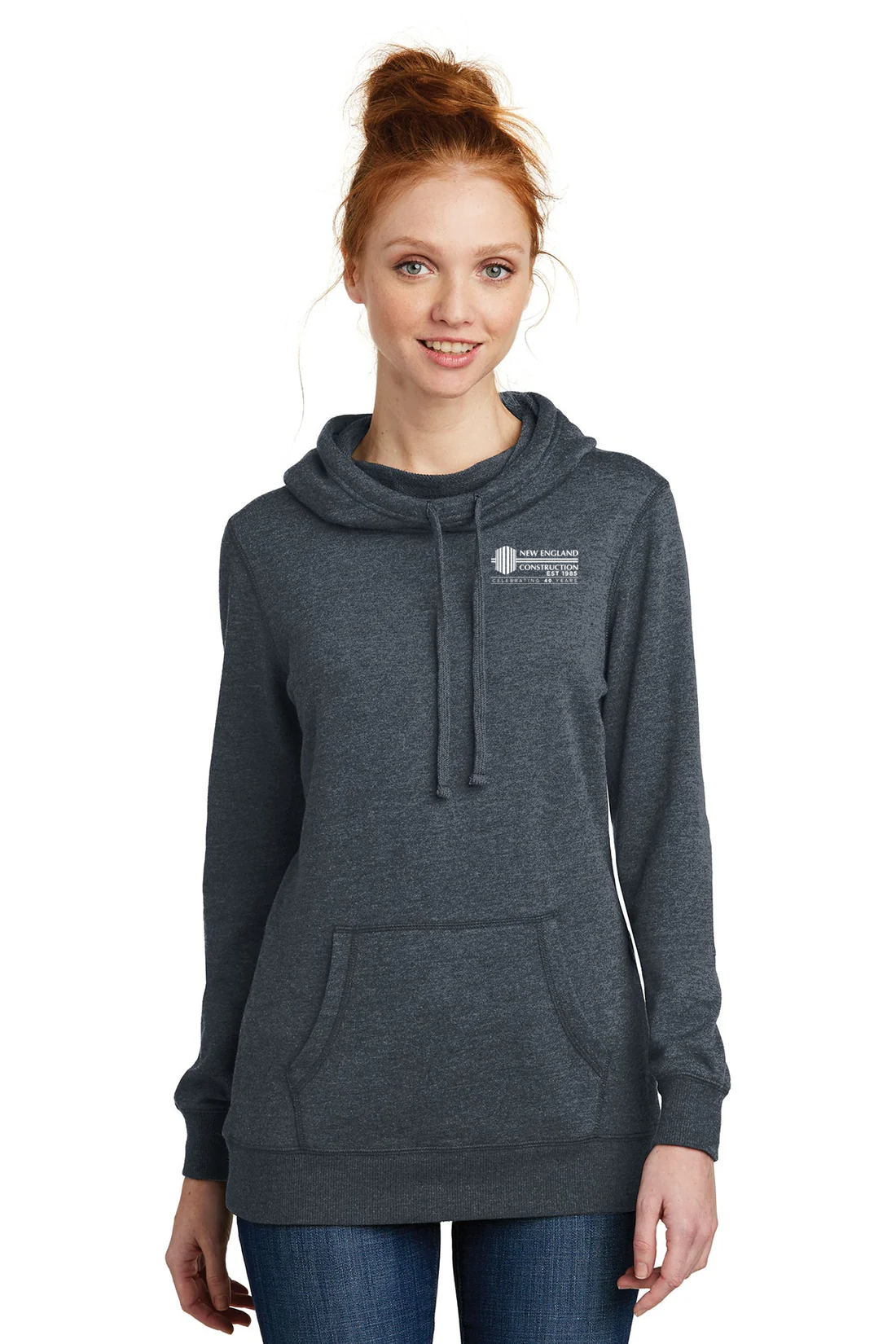 District Made Ladies Lightweight Hoodie, Heathered Navy [New England Construction]