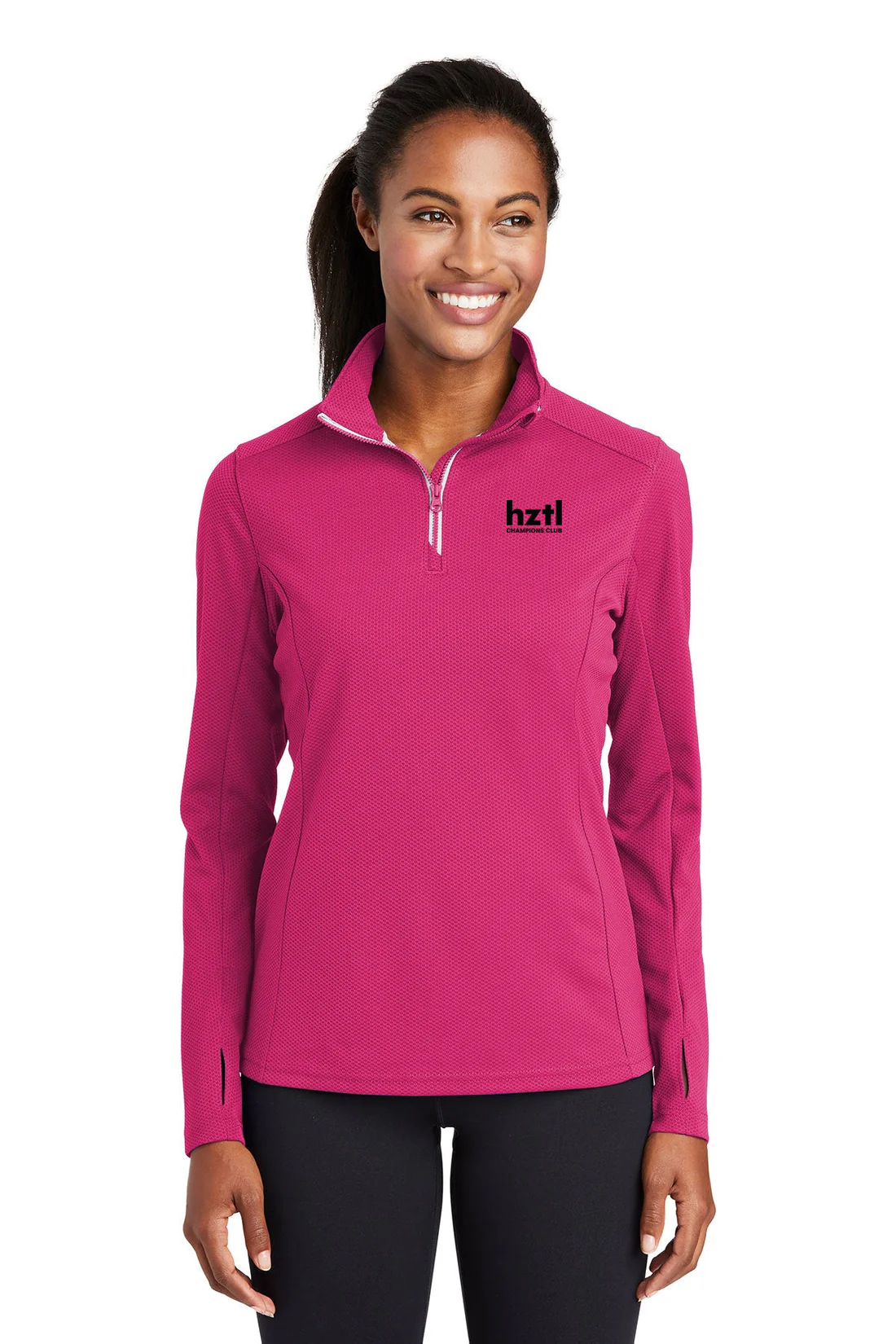 Sport-Tek Ladies Sport-Wick Textured 1/4-Zip Pullover, Pink Raspberry [Horizontal]