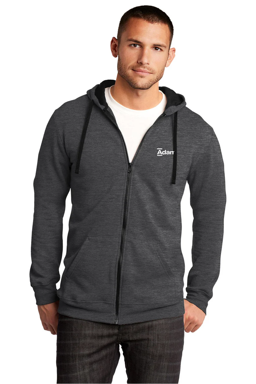 District Young Mens Concert Full-Zip Hoodie, Heathered Charcoal [Adam Equipment]