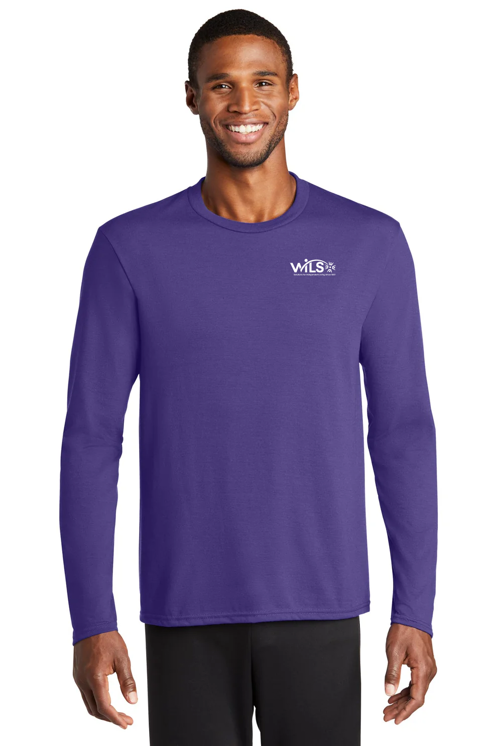 Port & Company Long Sleeve Performance Blend Tee, Purple [WILS]