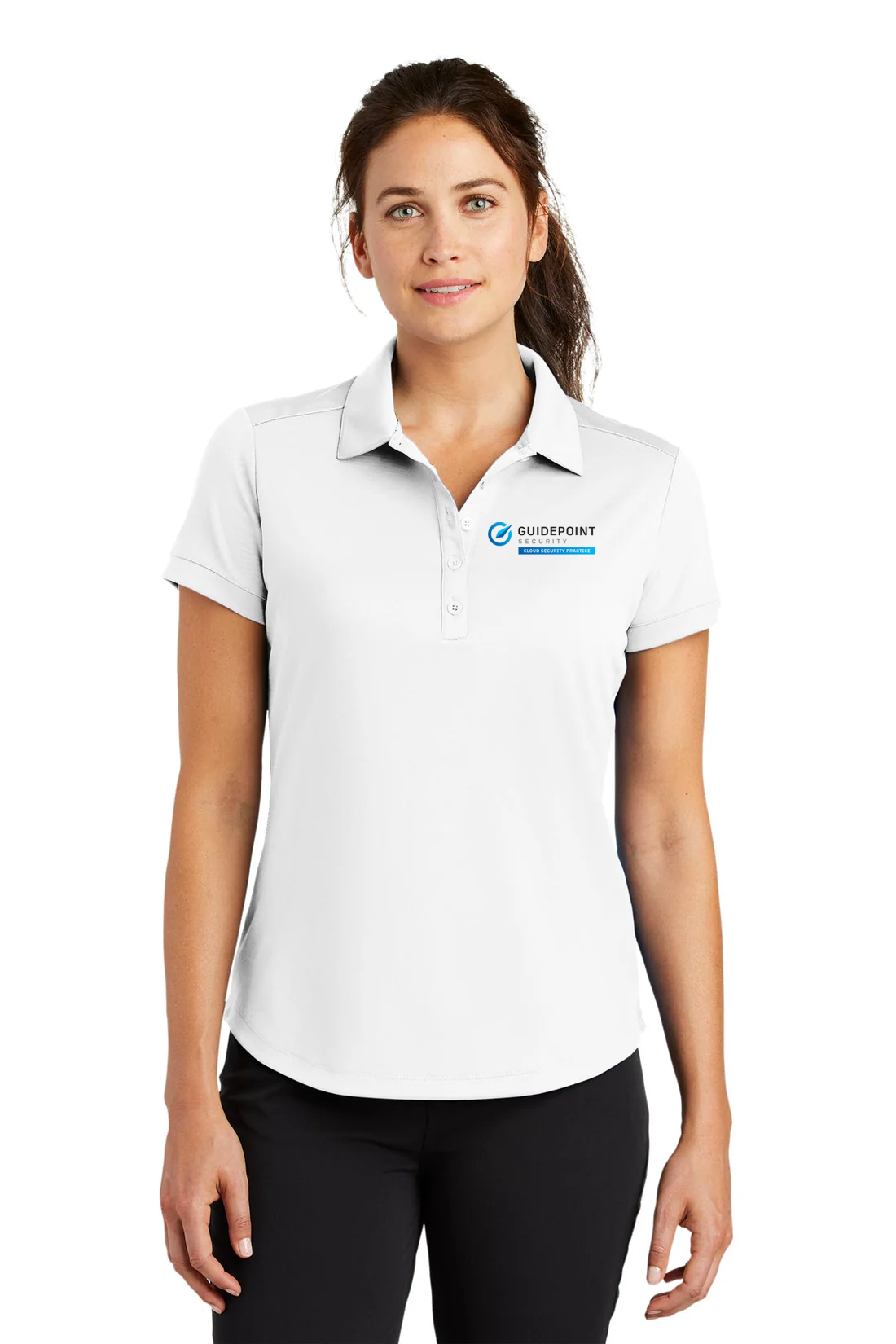 Nike Ladies Dri-FIT Players Modern Fit Polo, White [GuidePoint Security Cloud Security]