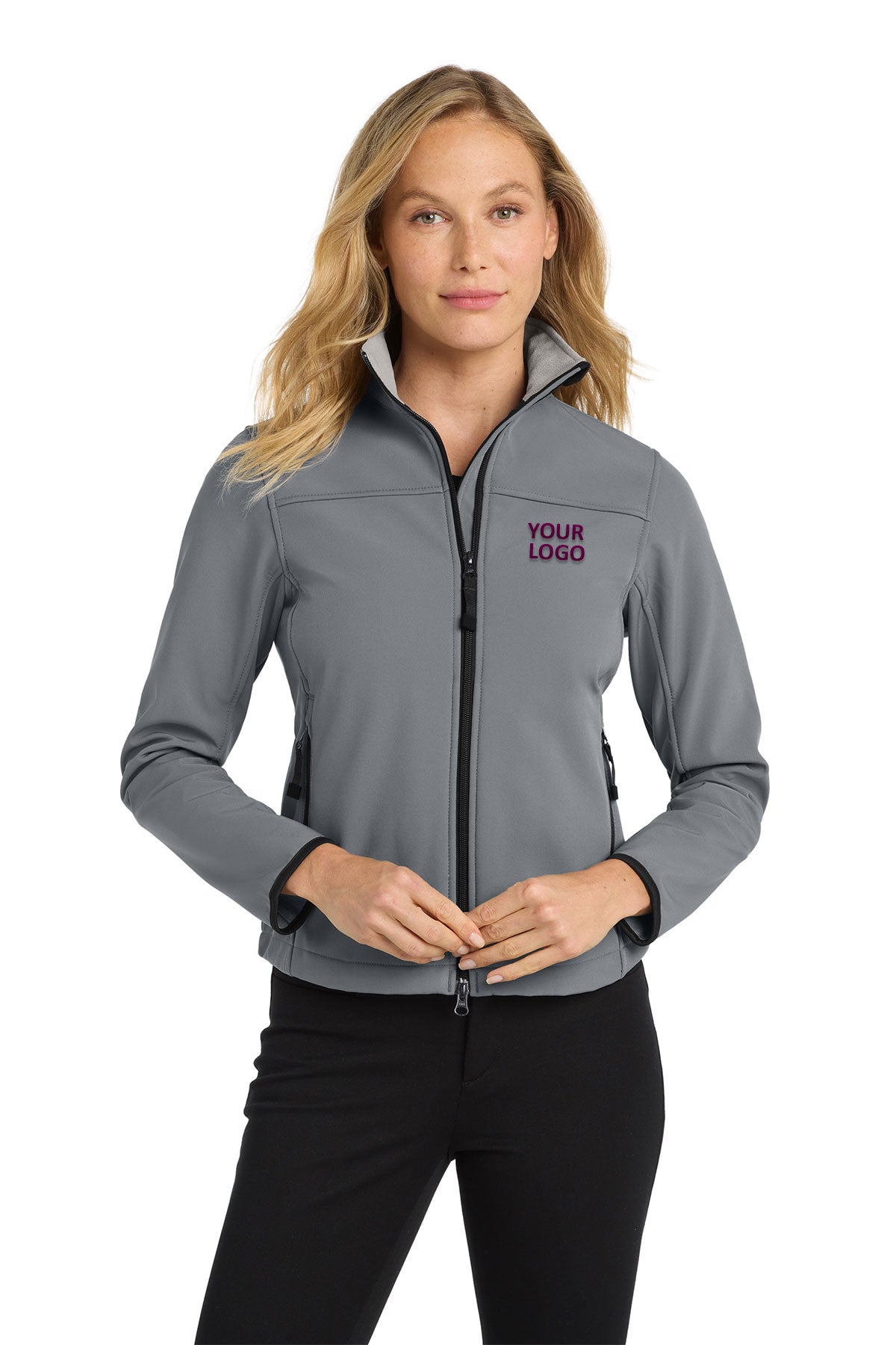 Port Authority Women's Glacier Soft Shell Custom Jackets, Smoke Grey/ Chrome