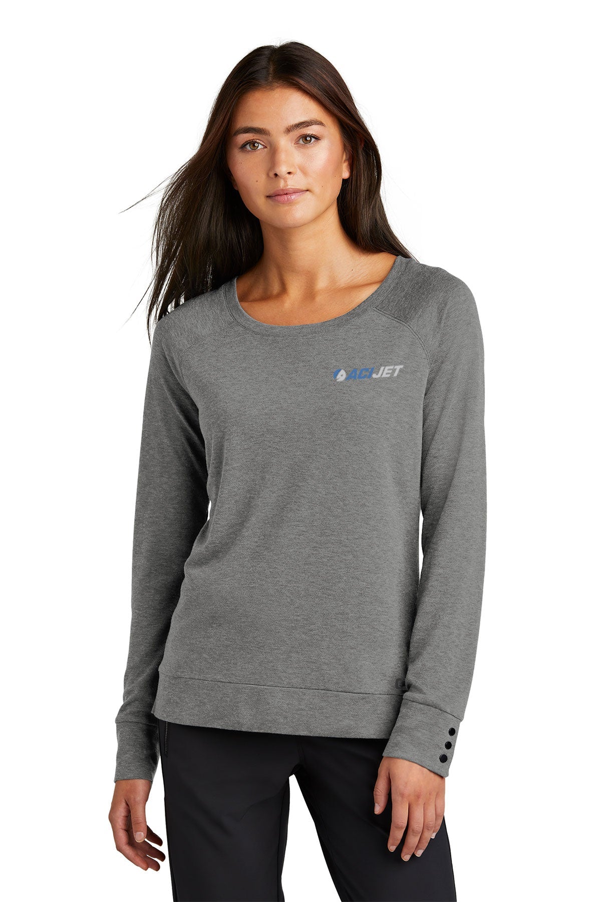 OGIO Ladies Long Sleeve Scoop Neck Tee, Gear Grey [ACI Jet Uniforms]