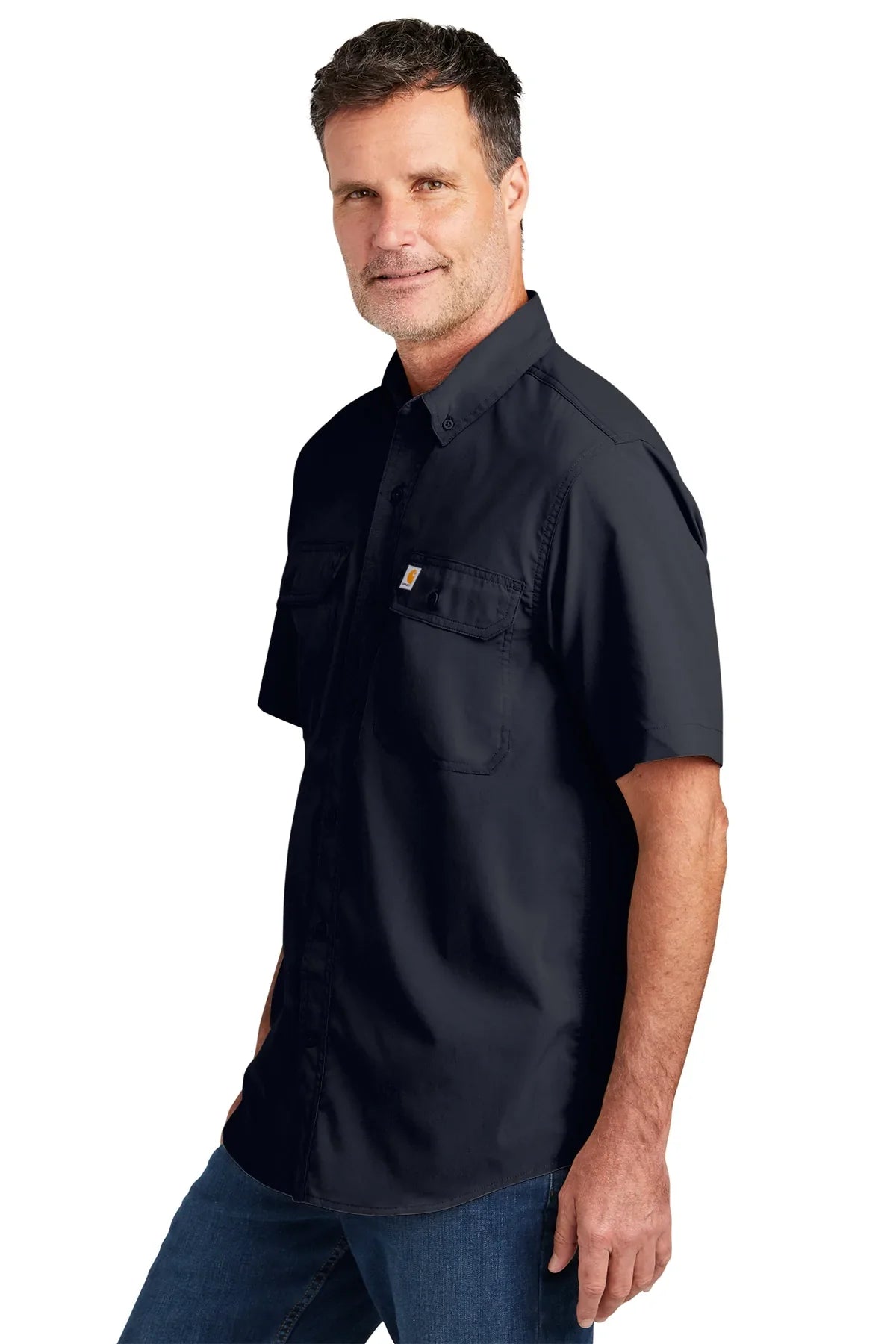 Carhartt Force Solid Custom Shirts, Navy [Matos Builders]