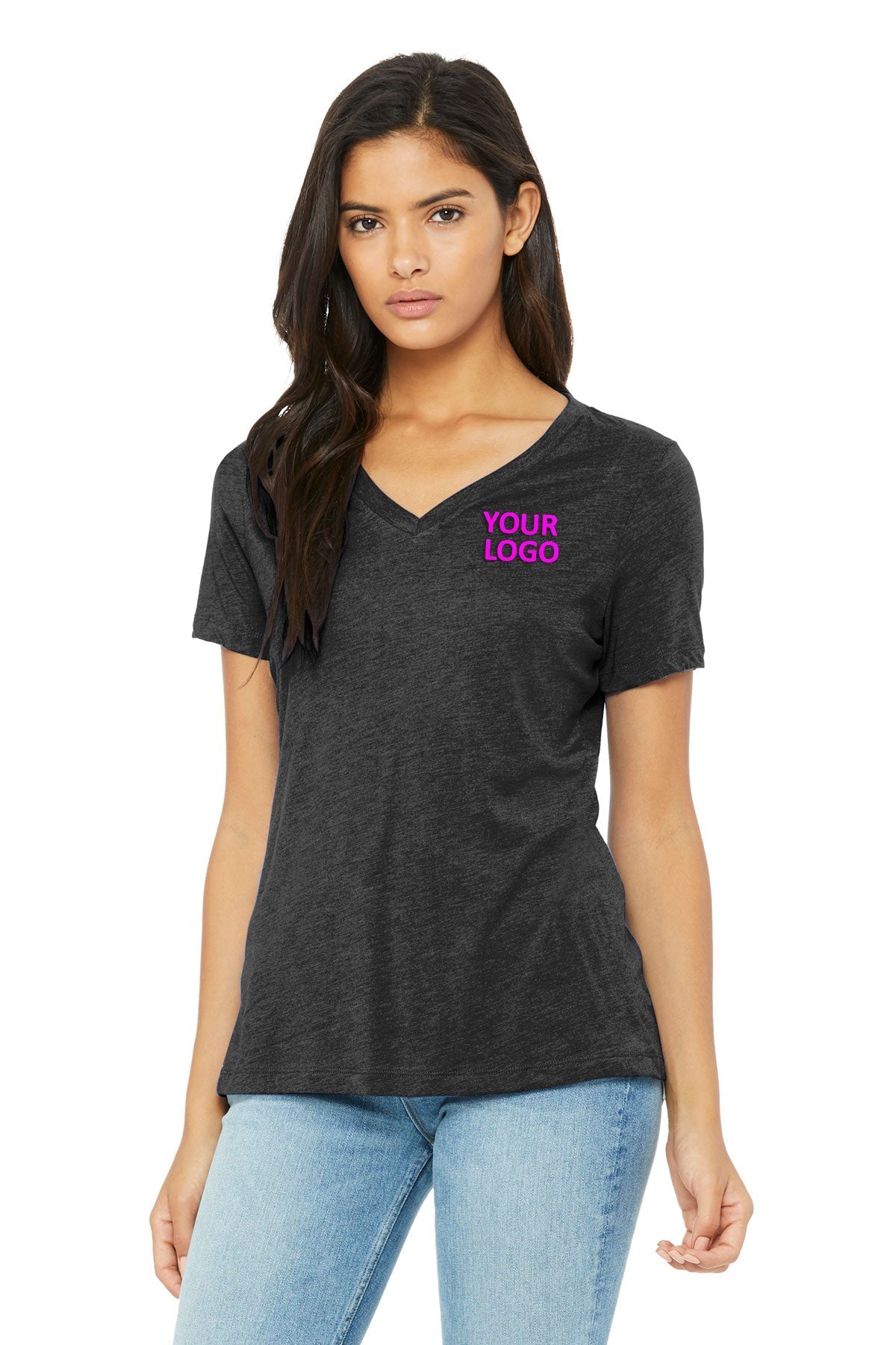 Bella Canvas Womens Relaxed Triblend V-Neck, Charcoal Black [CEI Consulting]