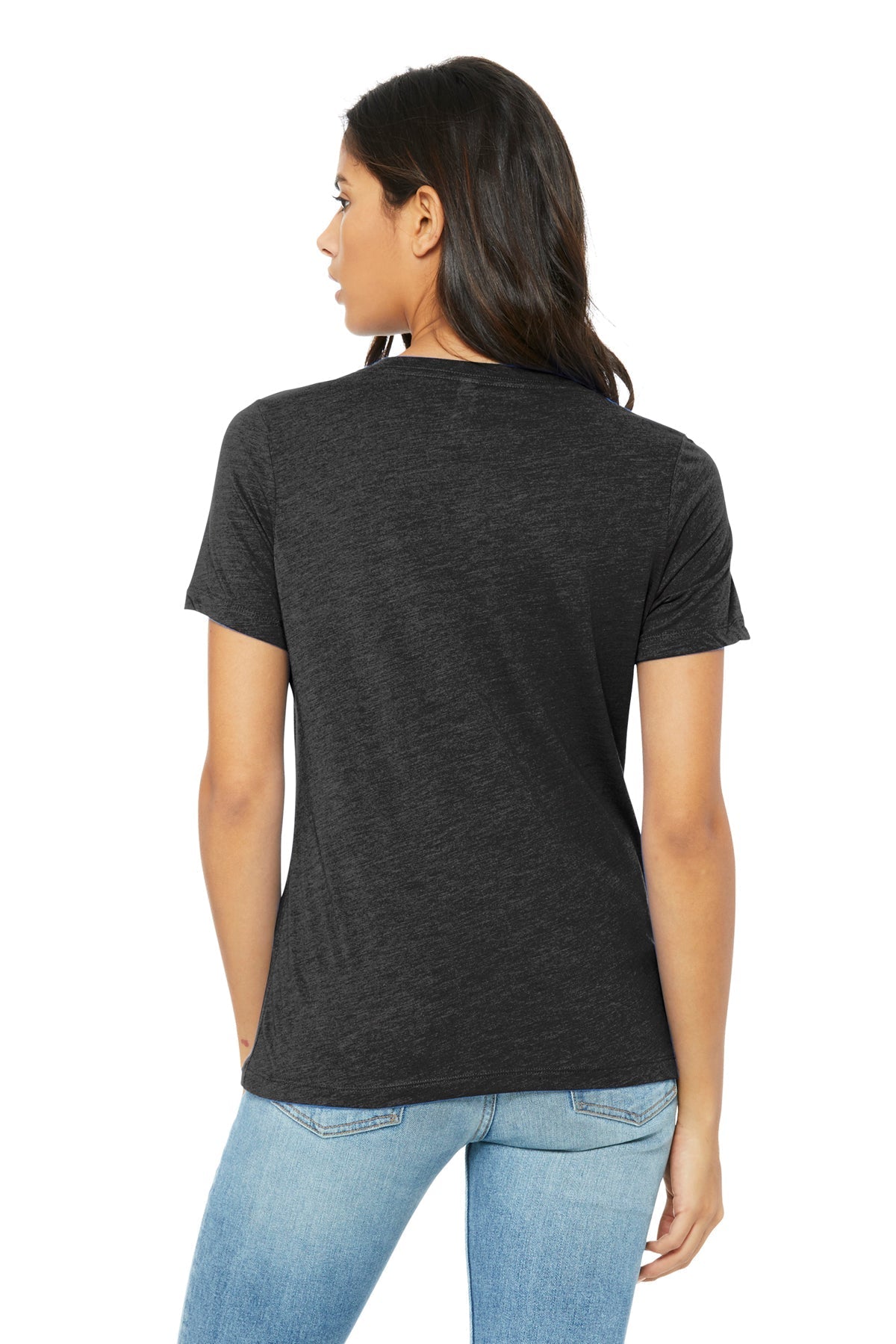 Bella Canvas Womens Relaxed Triblend V-Neck, Charcoal Black [CEI Consulting]