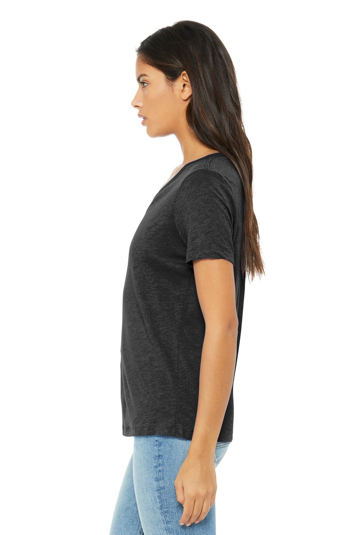 Bella Canvas Womens Relaxed Triblend V-Neck, Charcoal Black [Horizontal]