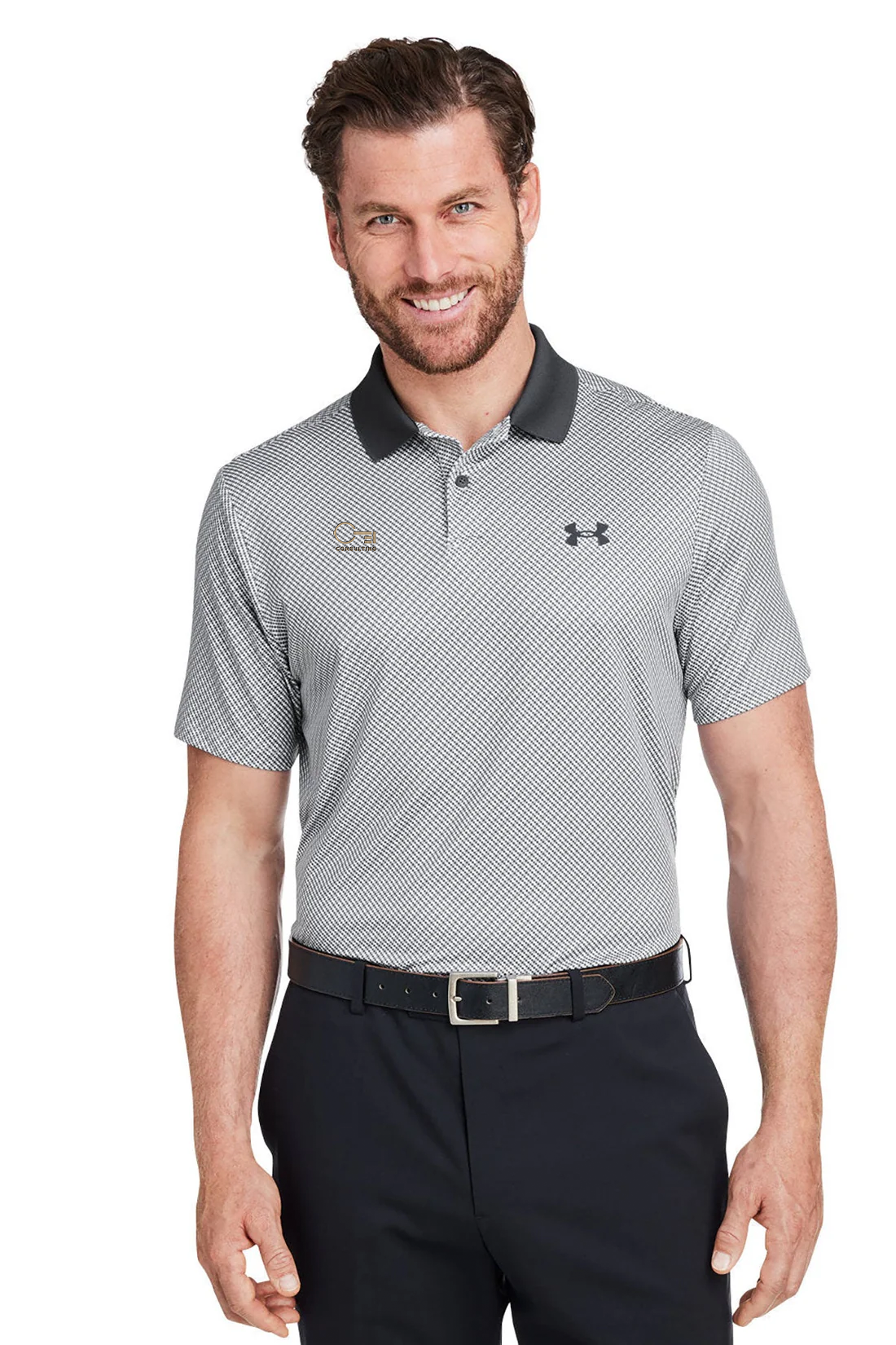 Under Armour Men's 3.0 Printed Performance Polo, White/ Grey [CEI Consulting]