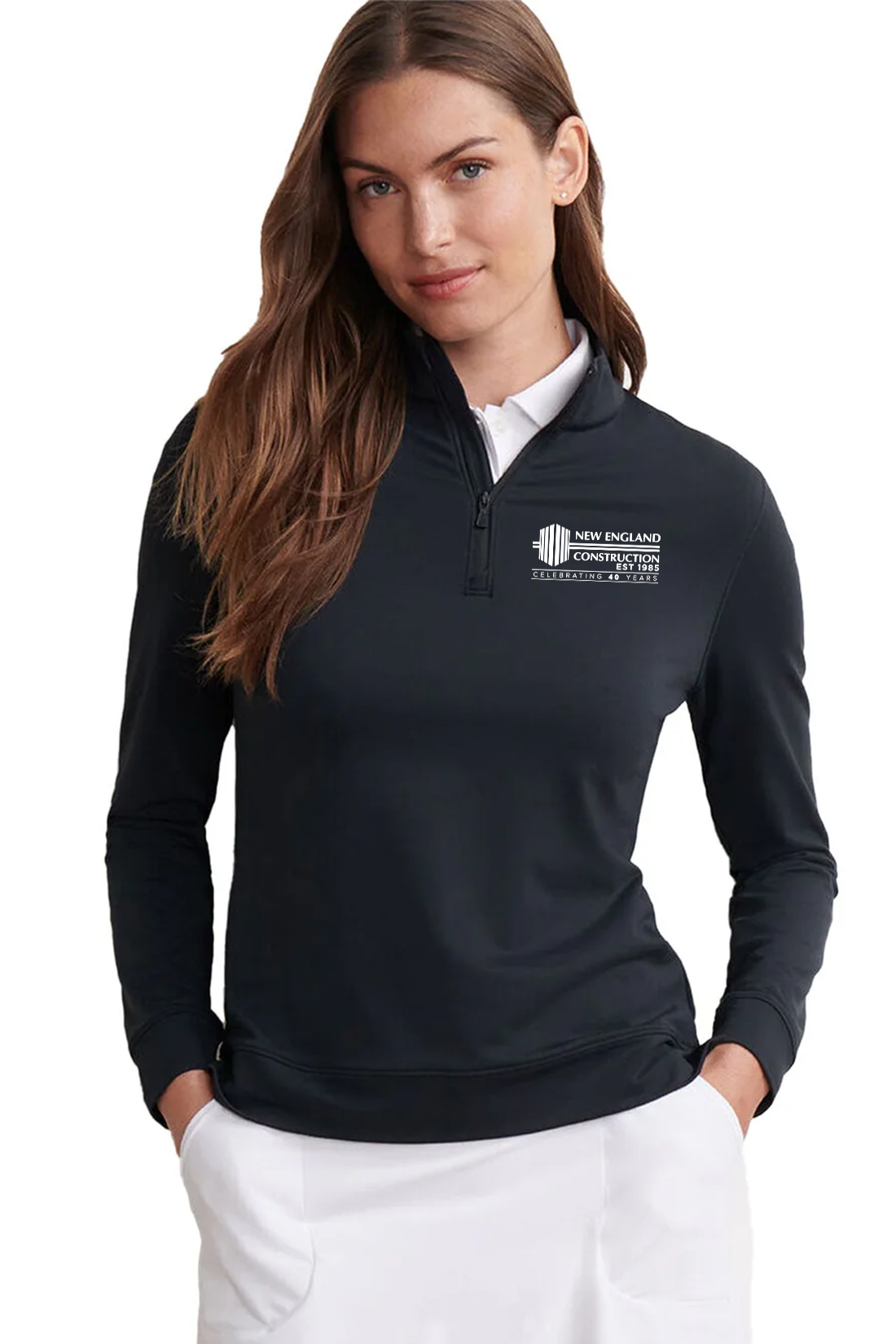 Peter Millar Womens Perth Performance Quarter-Zip, Black [New England Construction]