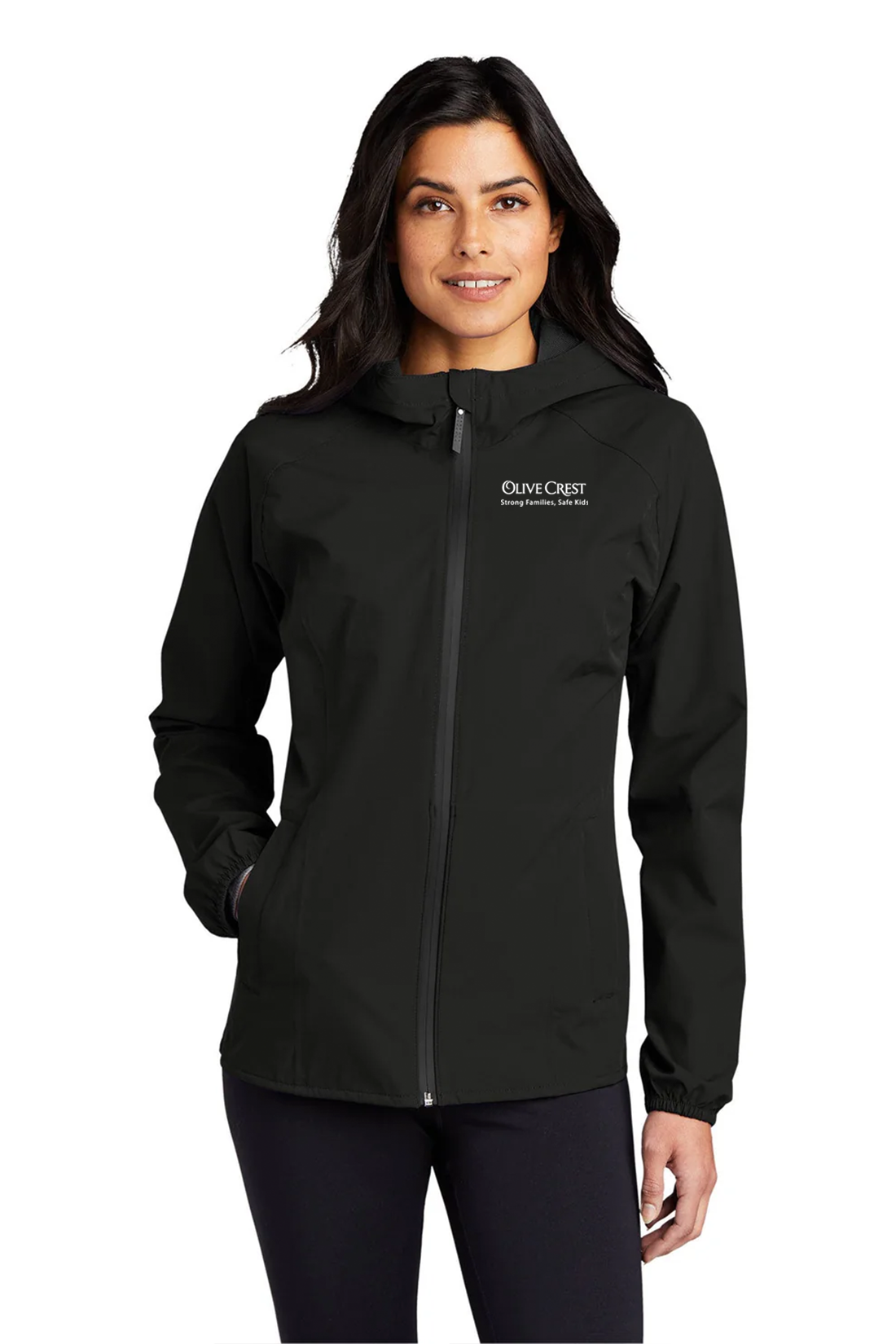 Port Authority Ladies Essential Rain Jacket, Deep Black [Olive Crest]