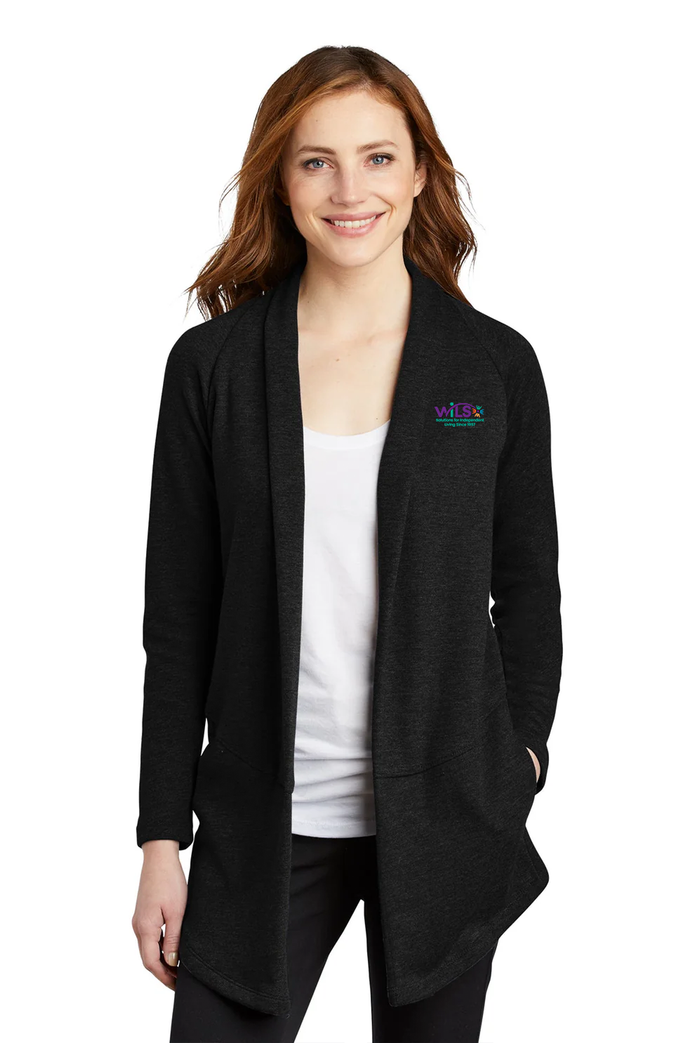 Port Authority Ladies Interlock Cardigan, Deep Black/ Charcoal Heather [WILS]