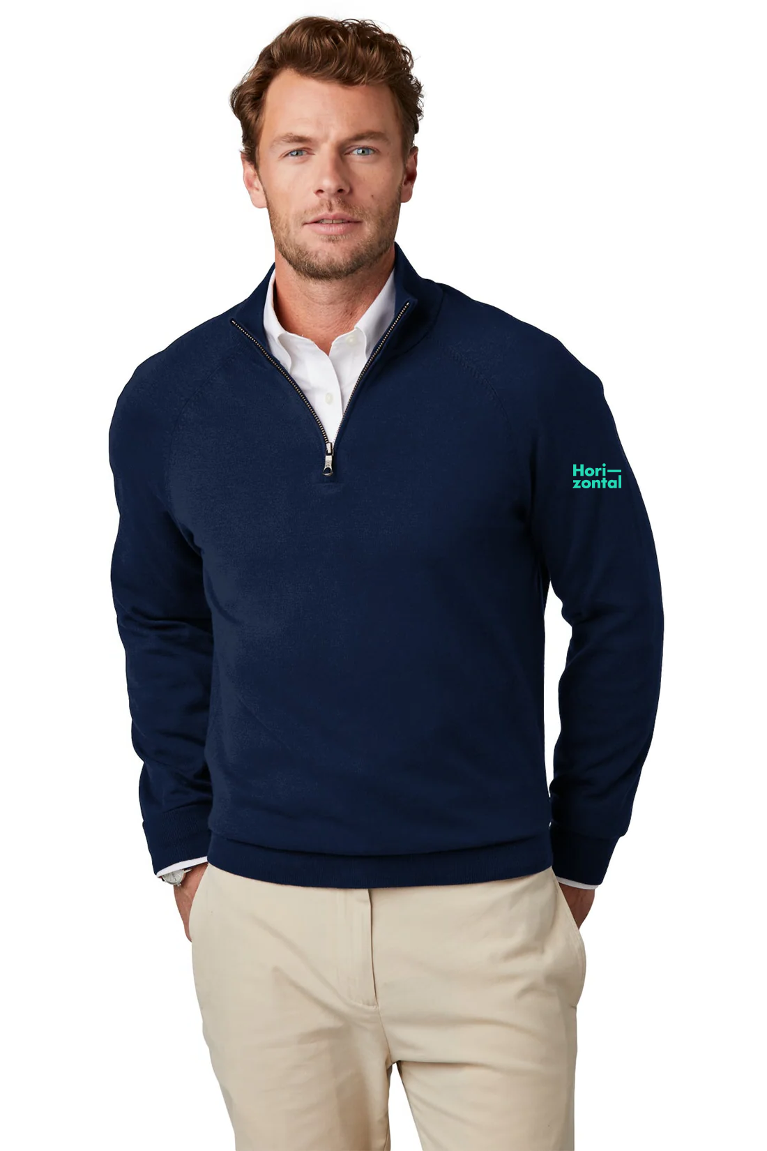 Brooks Brothers Cotton Stretch Custom 1/4-Zip Sweaters, Navy Blazer [Horizontal Talent]