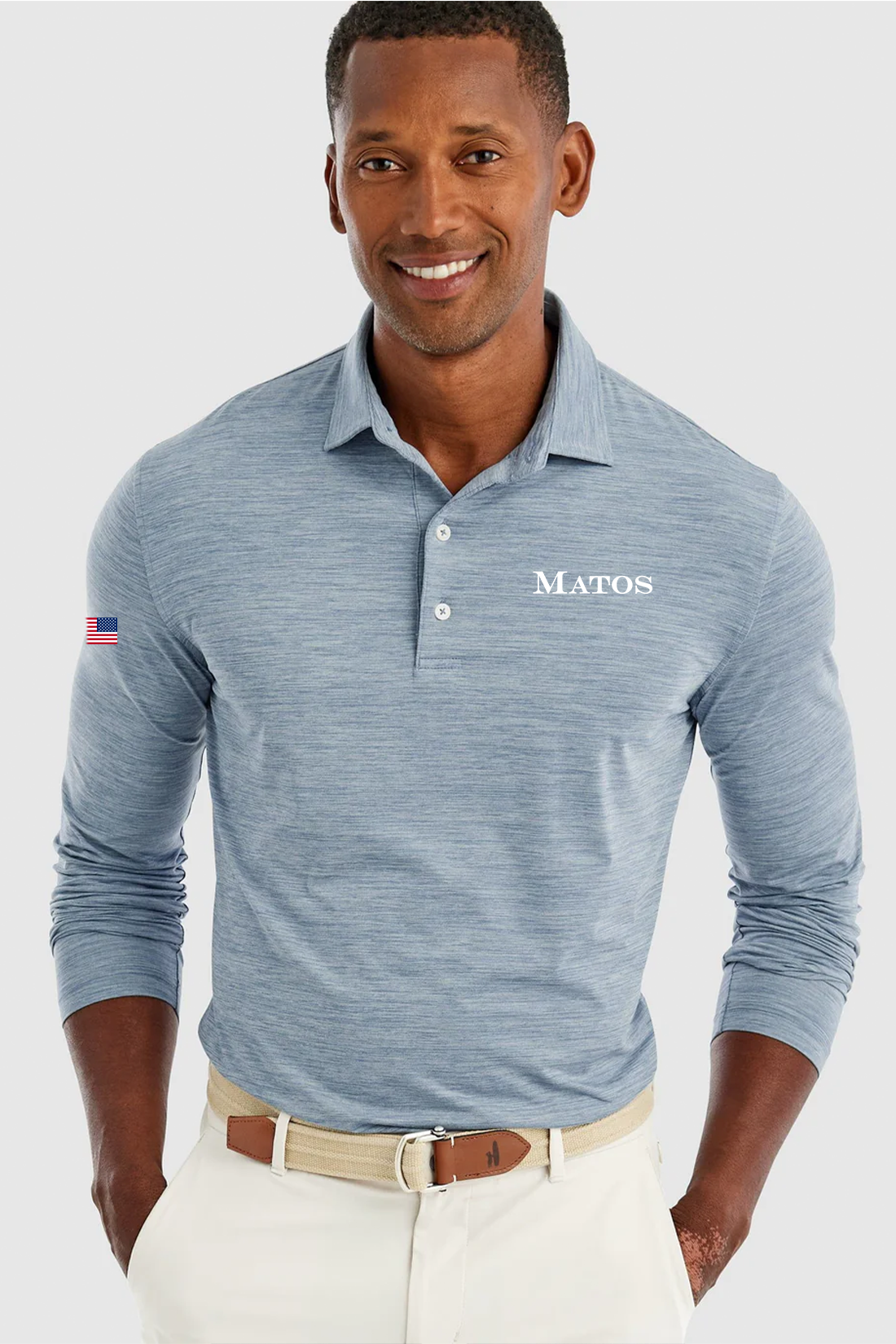 Johnnie-O Swing Long Sleeve Featherweight Polo, Lake [Matos Builders]