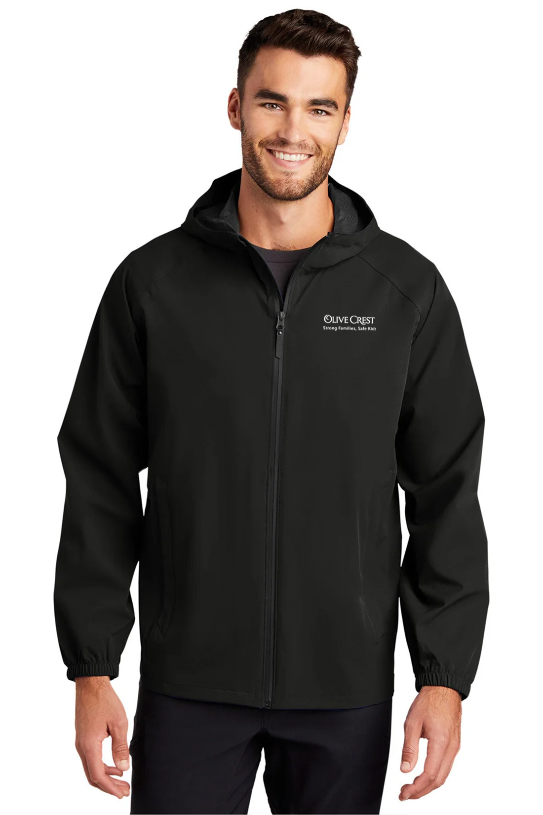 Port Authority Essential Rain Jacket, Deep Black [Olive Crest]