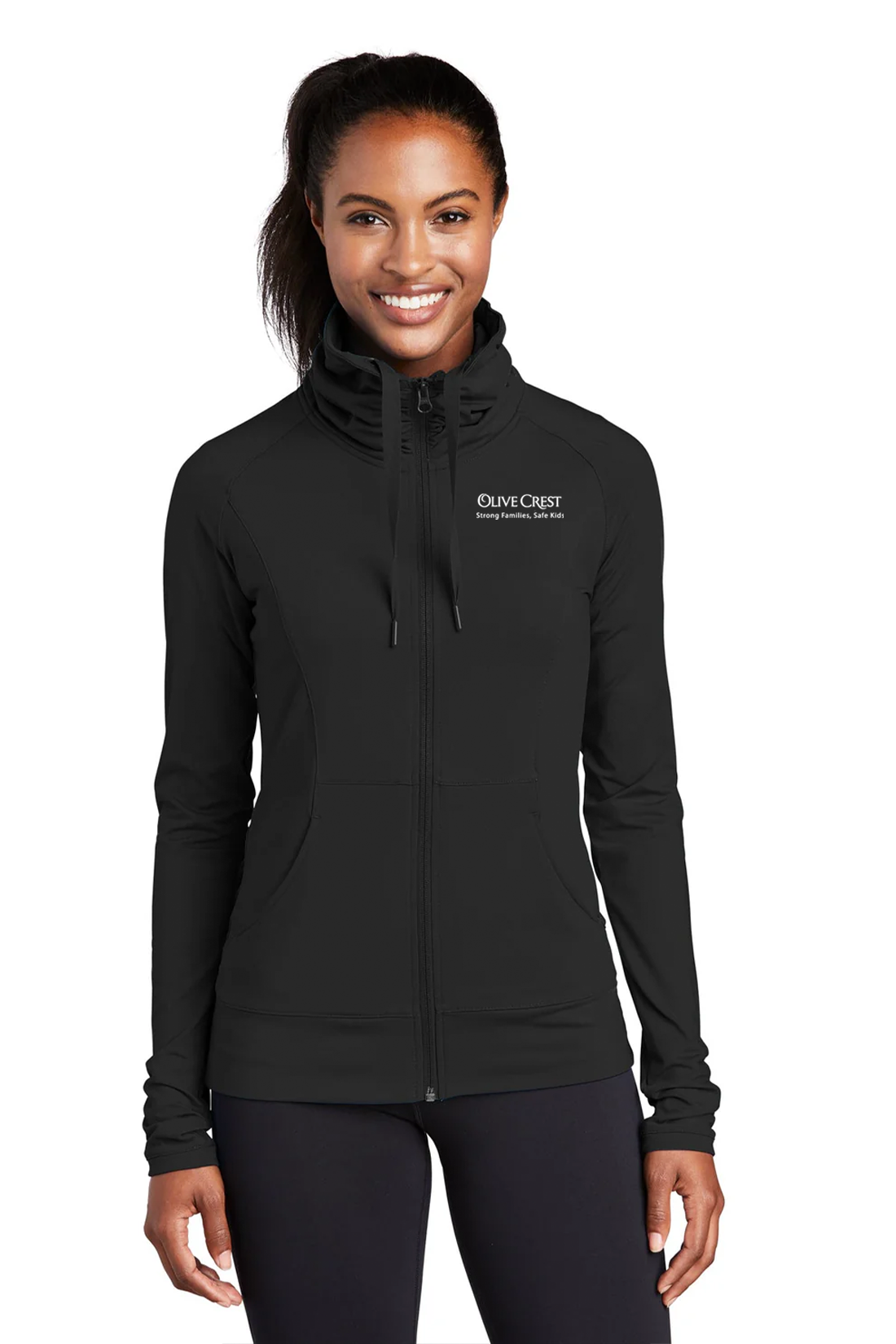 Sport-Tek Ladies Sport-Wick Stretch Full-Zip Jacket, Black [Olive Crest]