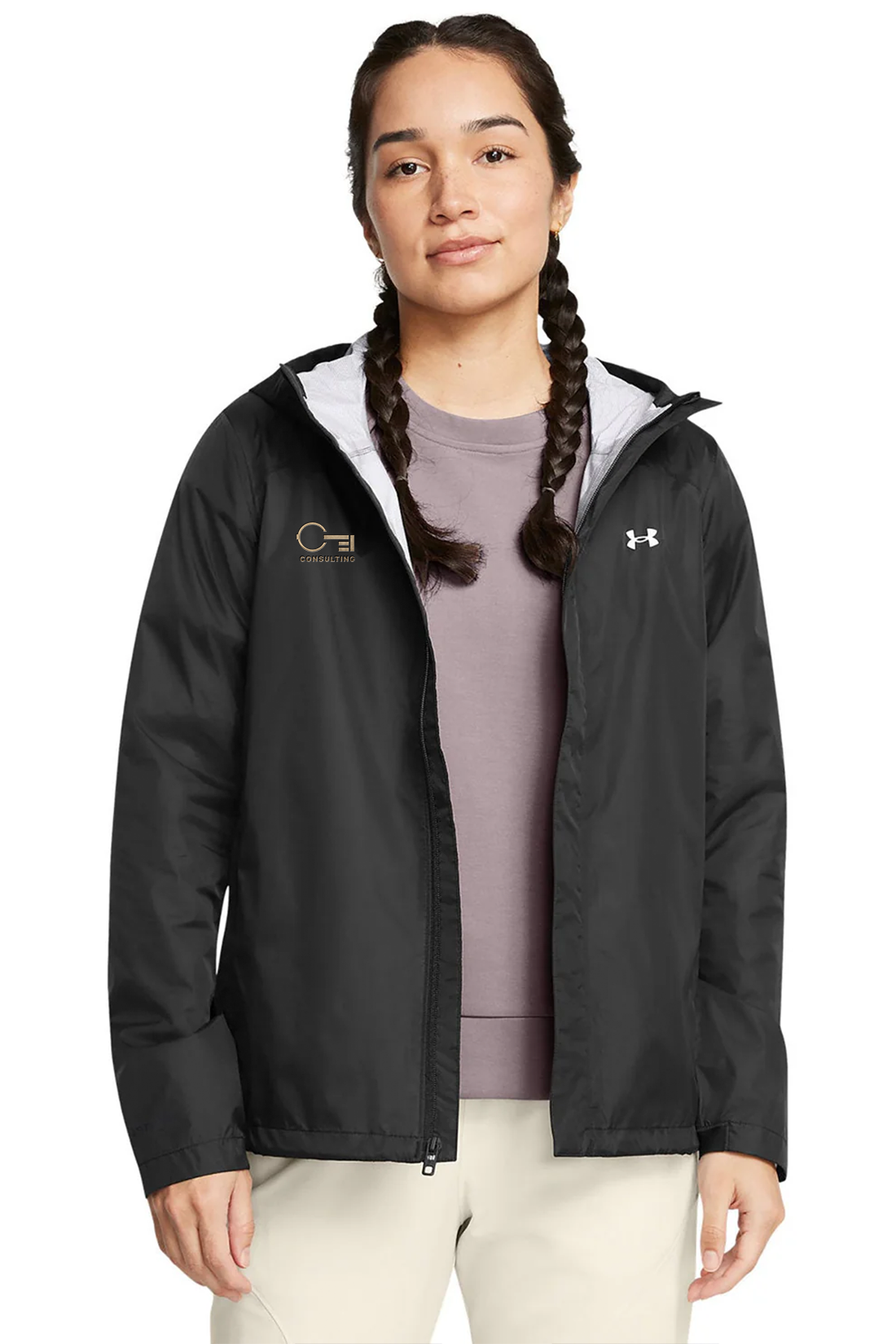 Under Armour Ladies Cloudstrike 2.0 Jacket, Black/ White [CEI Consulting]