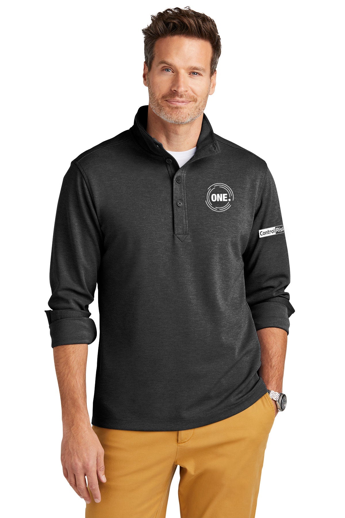 Brooks Brothers Mid-Layer Stretch 1/2-Button, Windsor Grey Heather [Control Risks]