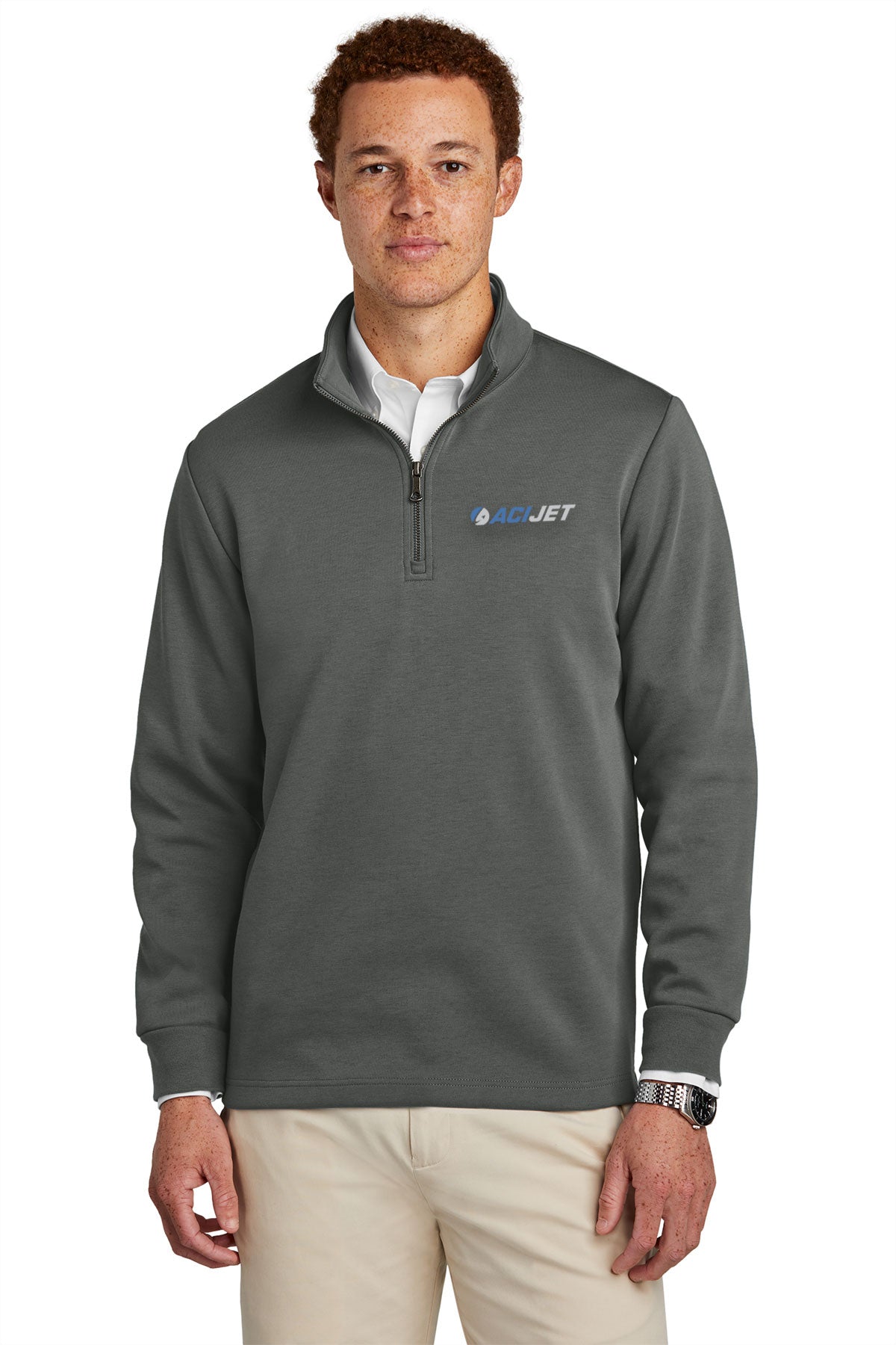 Brooks Brothers Double-Knit 1/4-Zip, Windsor Grey [ACI Jet Uniforms]