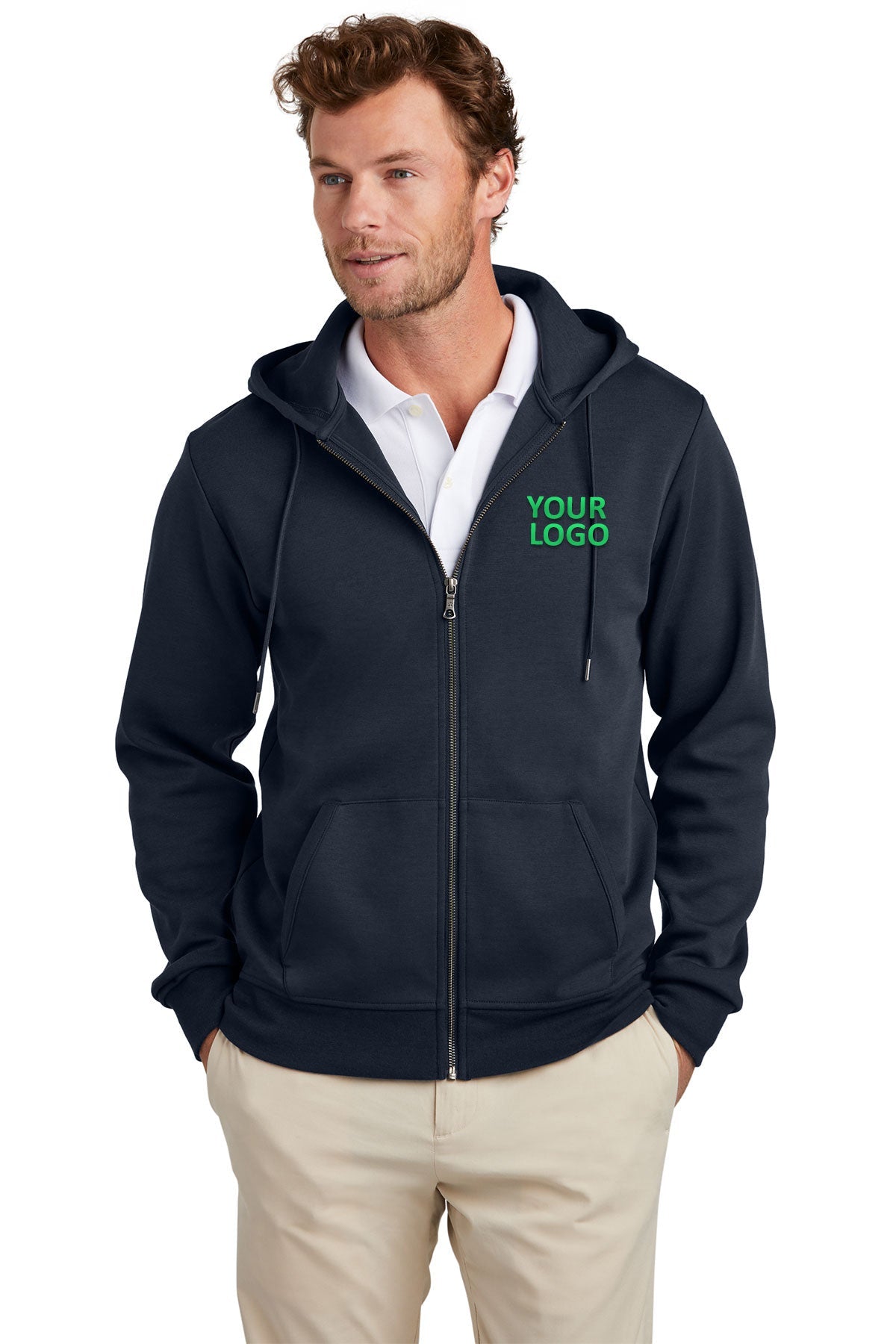 Brooks Brothers Double-Knit Full-Zip Hoodie, Night Navy [The Braff Group]
