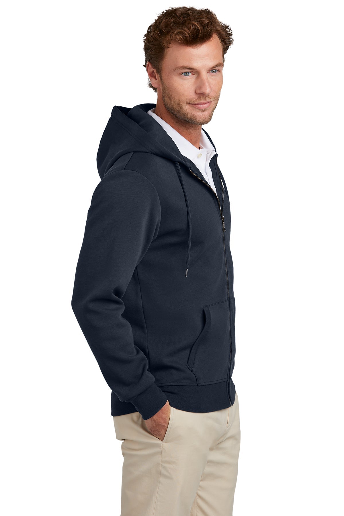 Brooks Brothers Double-Knit Full-Zip Hoodie, Night Navy [The Braff Group]