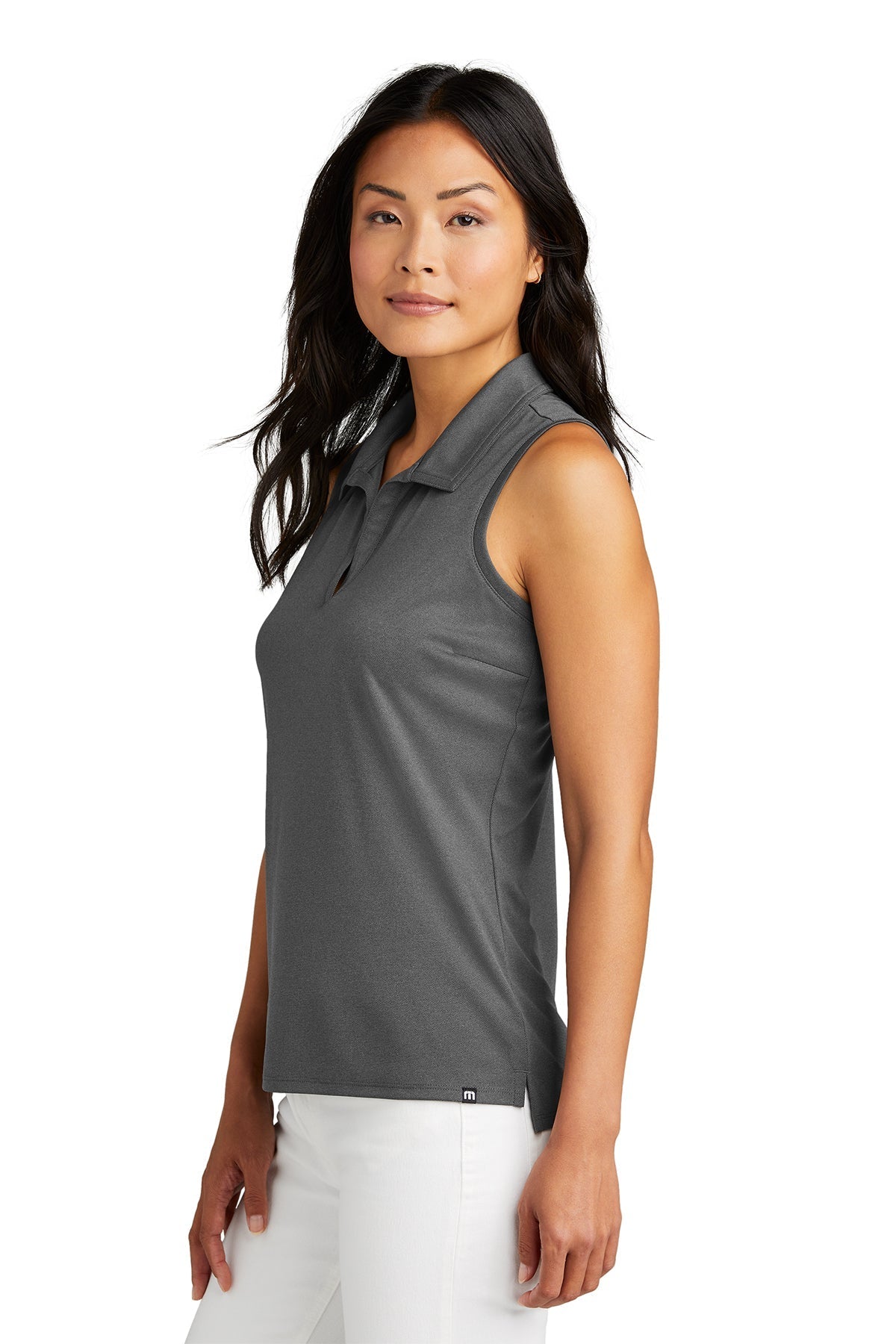Custom TravisMathew Ladies Coto Performance Sleeveless Polo TM1WX001 Quiet Shade Grey with Black [Sherpa LLC]