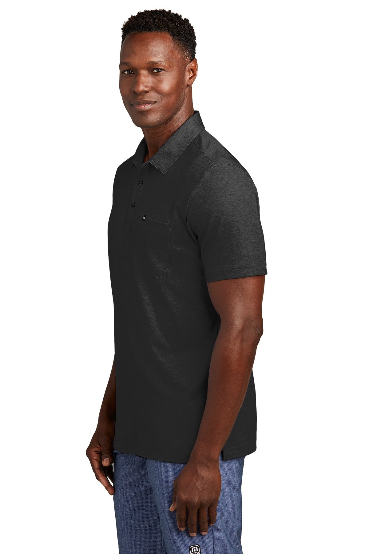 TravisMathew Oceanside Heather Pocket Polo, Black Heather [Calvada Surveying Inc]