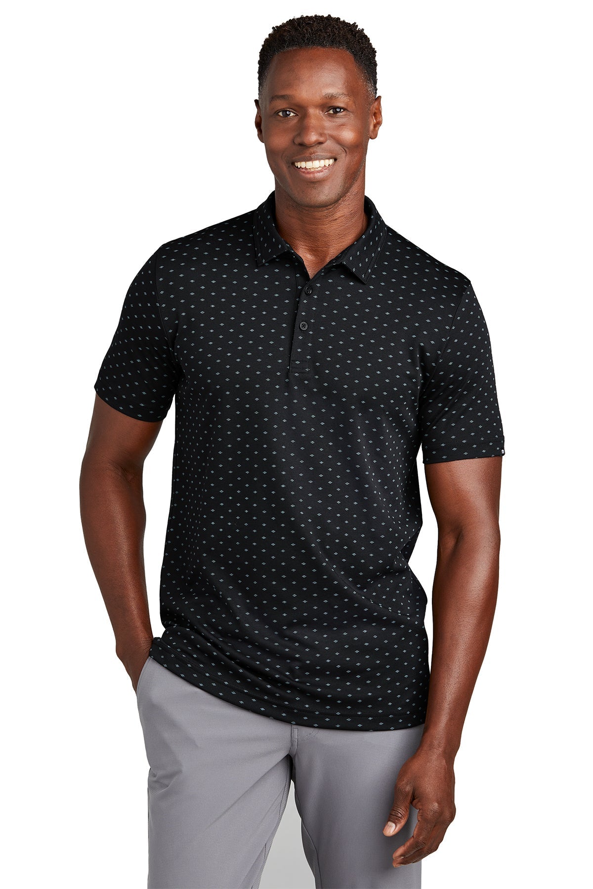 TravisMathew Oceanside Geo Polo, Black with Aegean Blue [Casa Di Sassi  Crafted Collection Fall 2026]