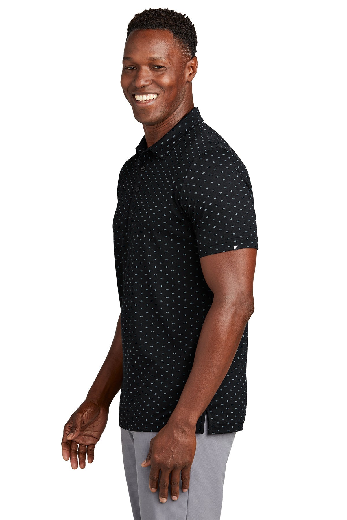 TravisMathew Oceanside Geo Polo, Black with Aegean Blue [Casa Di Sassi  Crafted Collection Fall 2026]