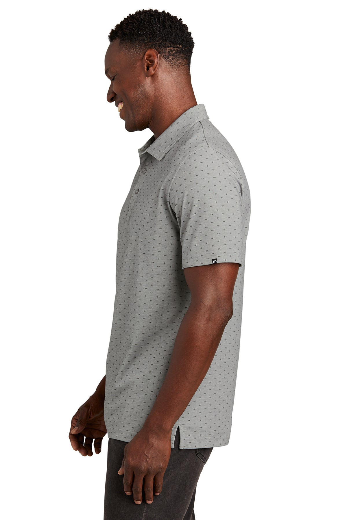 Custom TravisMathew Oceanside Geo Polo TM1MY403 Quiet Shade Grey Heather with Dark Grey [GuidePoint Security]