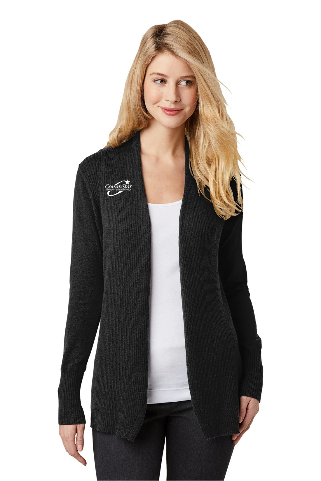 Port Authority Ladies Open Front Cardigan Sweater, Black [CommStar Credit Union]