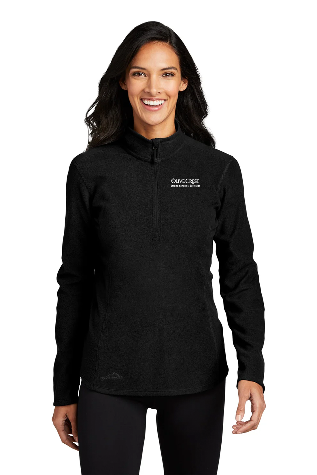 Eddie Bauer Ladies 1/2-Zip Microfleece Jacket, Black [Olive Crest]
