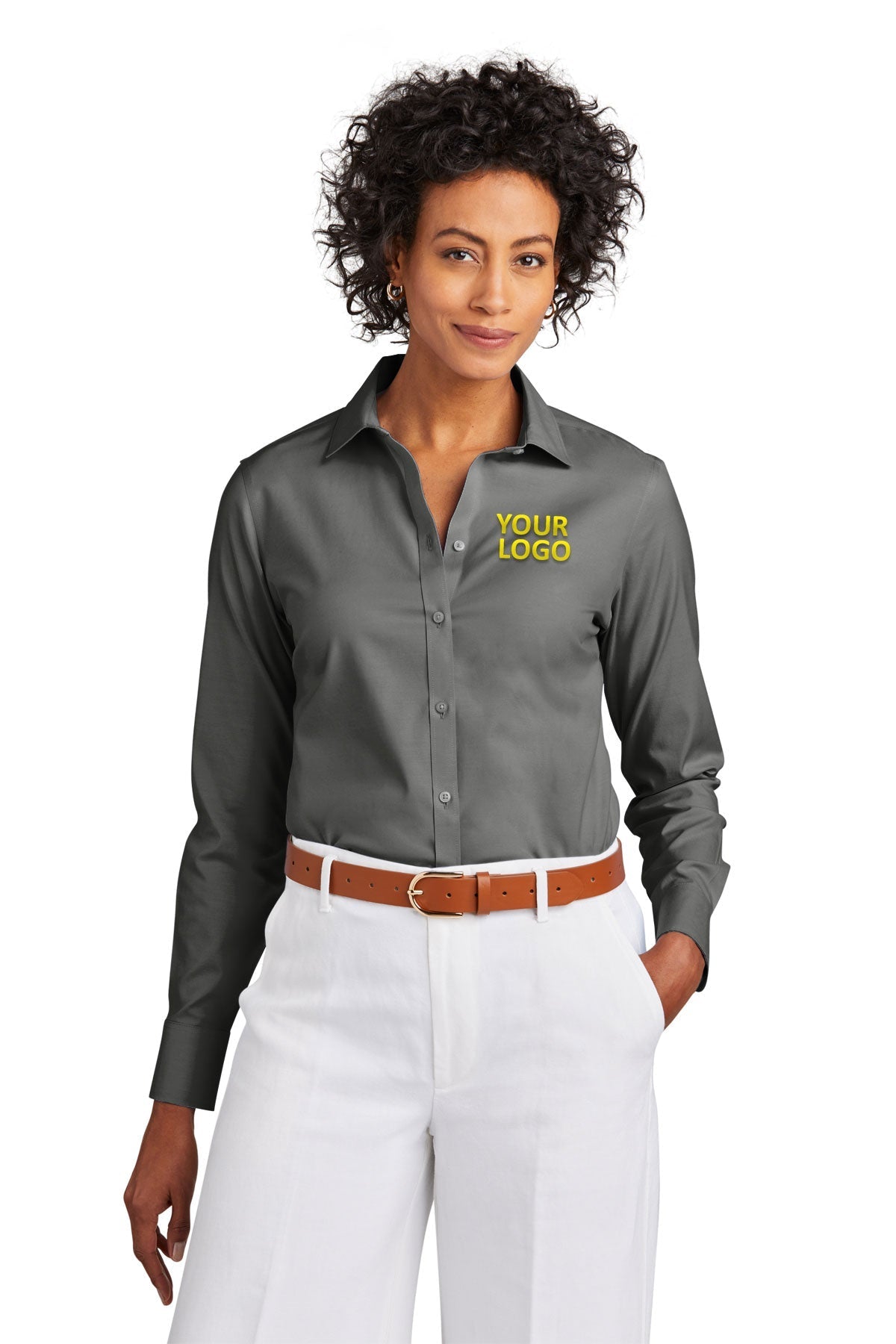 Brooks Brothers Womens Wrinkle-Free Stretch Pinpoint Shirt, Deep Black [Orange by Fooda]