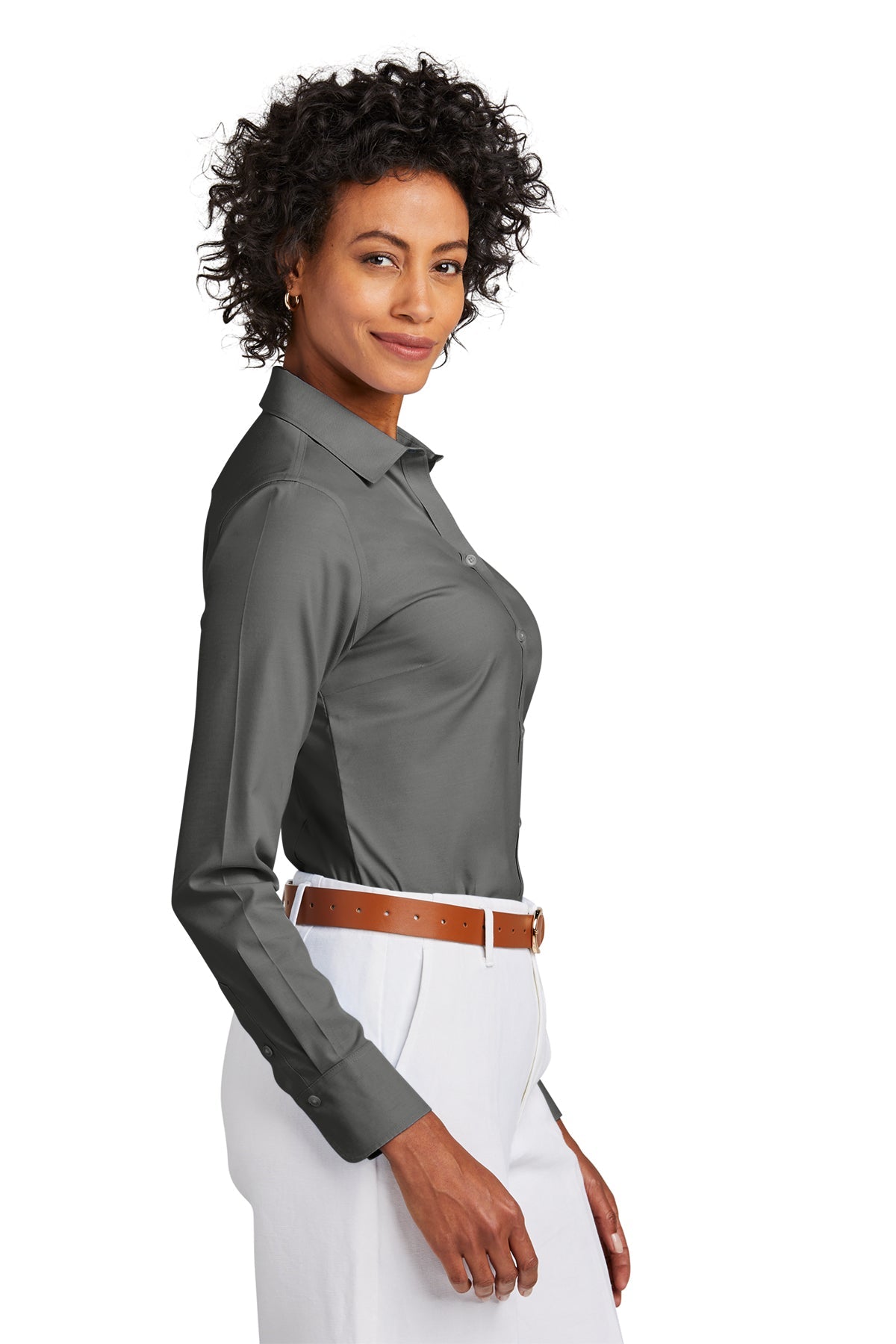 Brooks Brothers Womens Wrinkle-Free Stretch Pinpoint Shirt, Deep Black [Orange by Fooda]