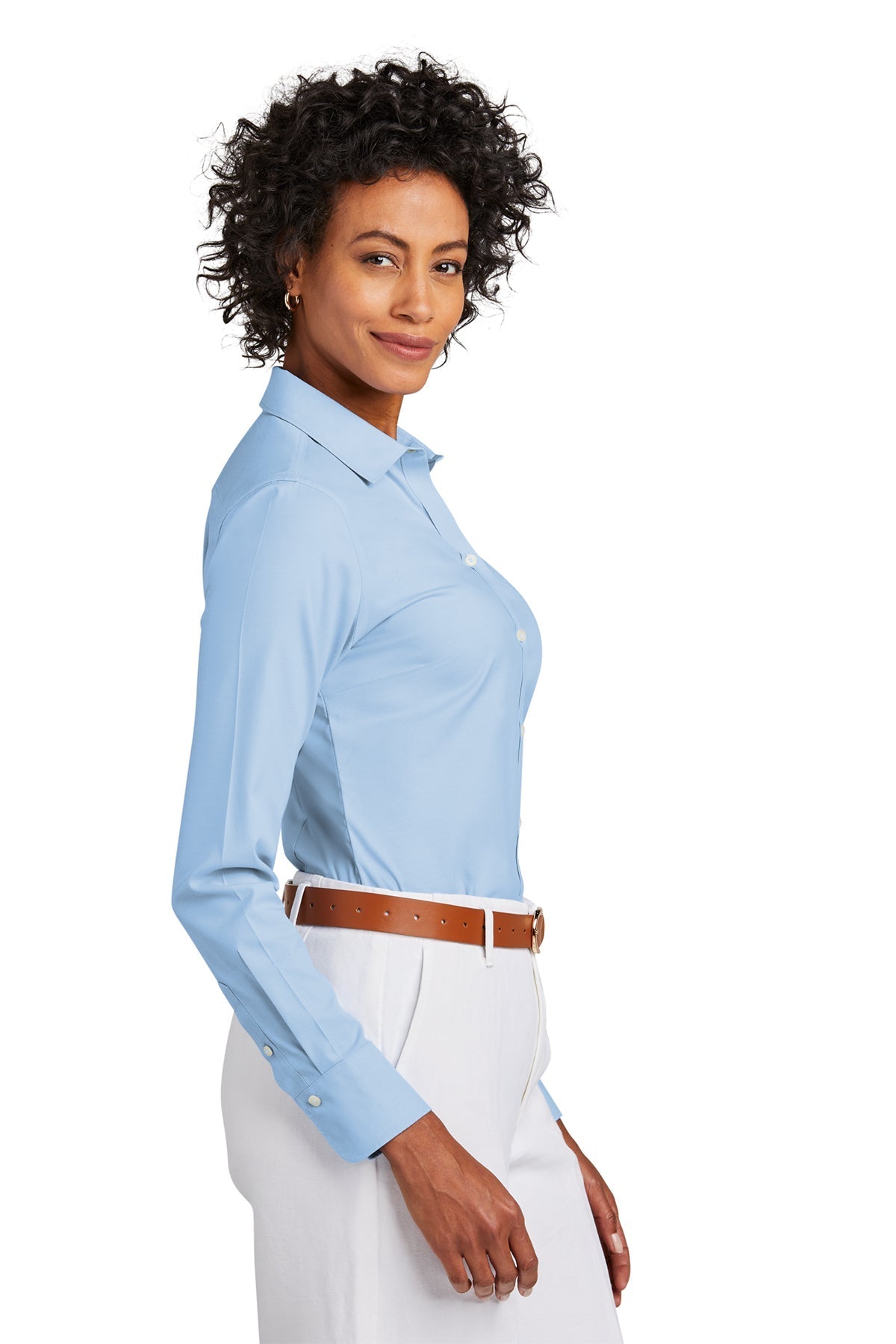 Brooks Brothers Womens Wrinkle-Free Stretch Pinpoint Shirt, Newport Blue [Aqua Finance]